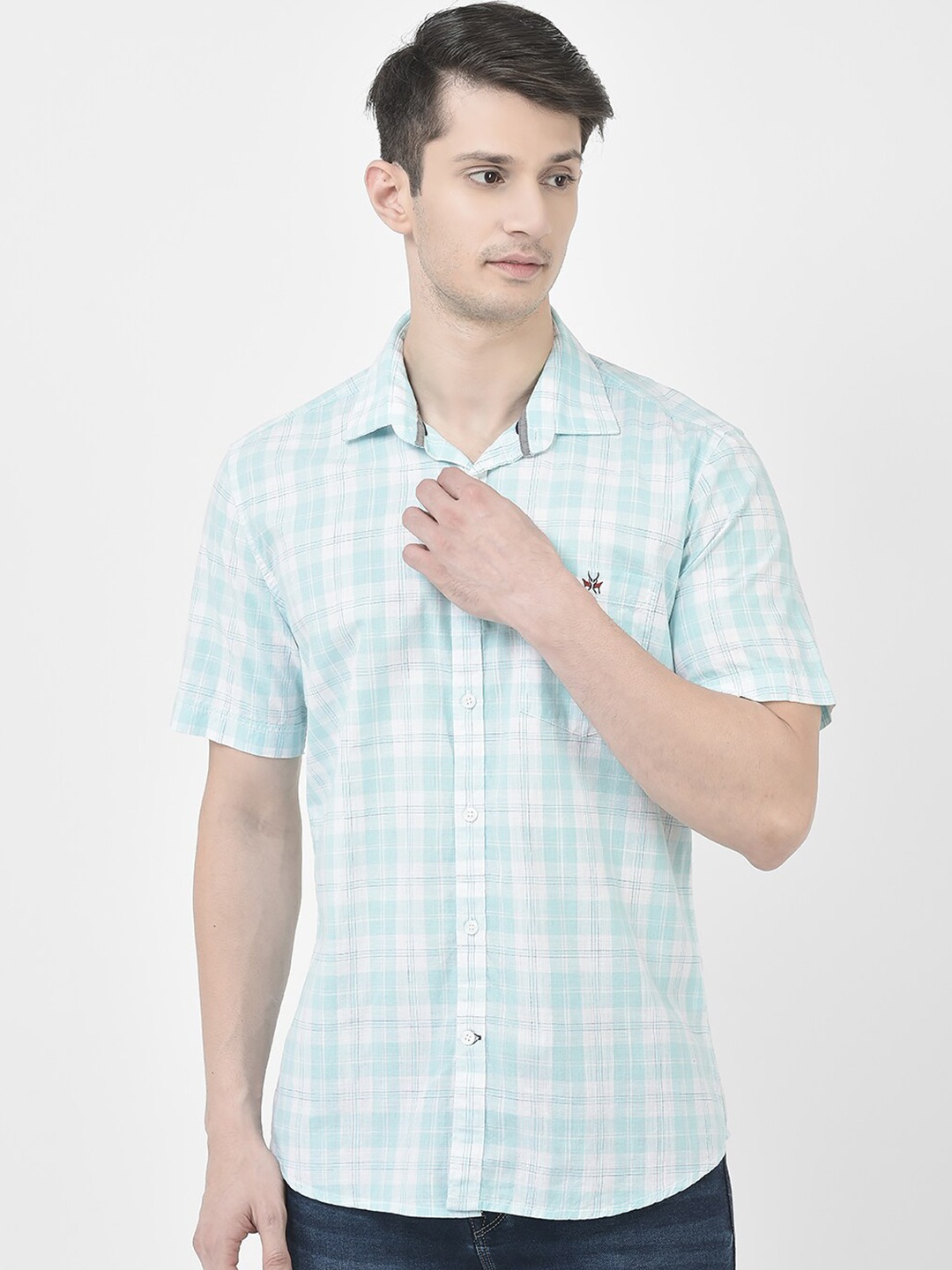 

Crimsoune Club Tartan Checked Pure Cotton Slim Fit Casual Shirt, Blue