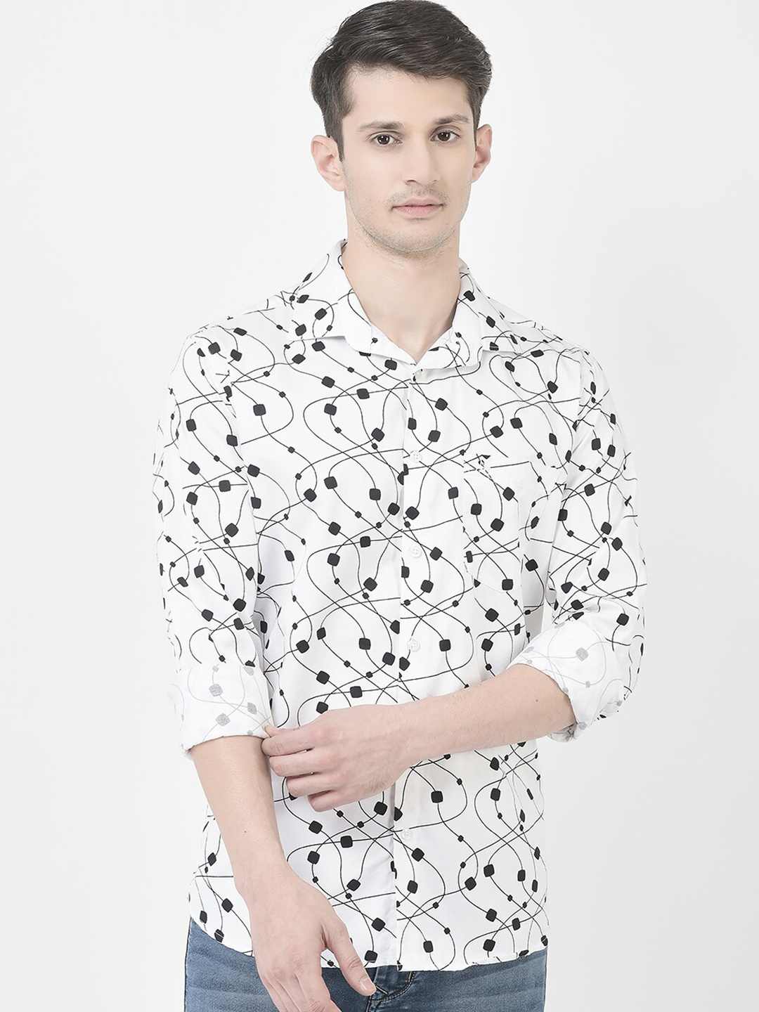 

Crimsoune Club Slim Fit Abstract Printed Pure Cotton Casual Shirt, White