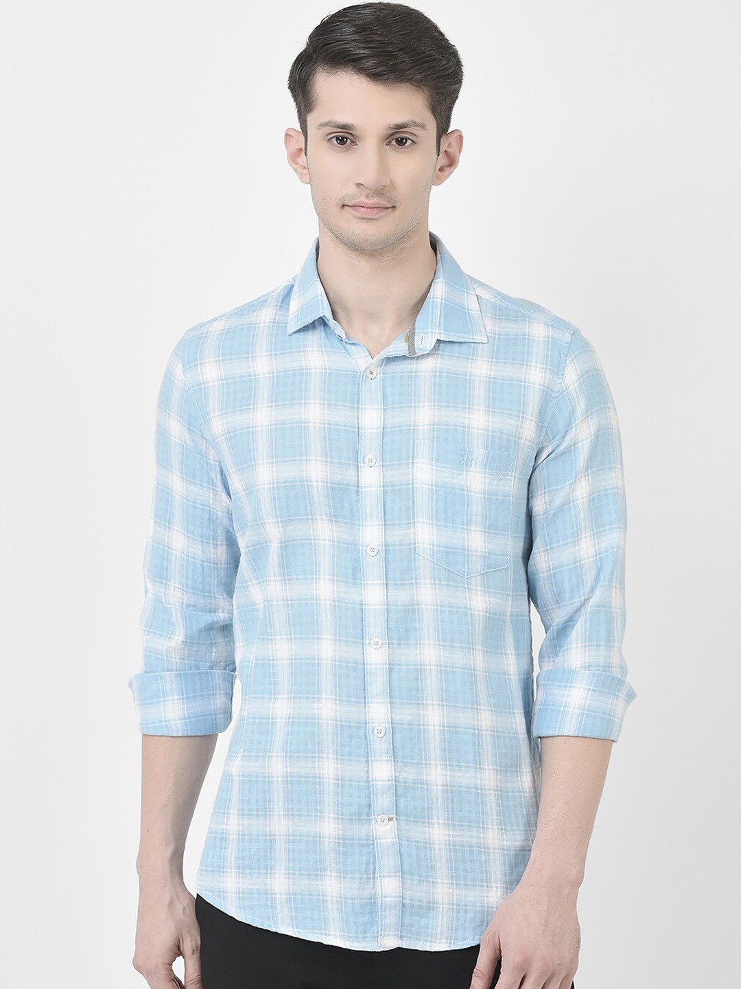 

Crimsoune Club Men Blue Slim Fit Opaque Checked Casual Shirt
