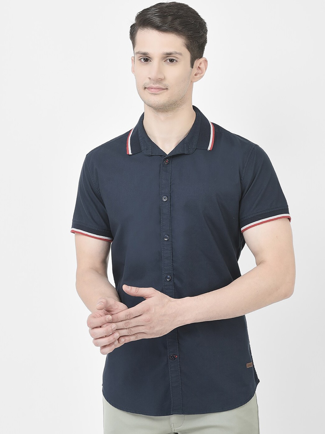 

Crimsoune Club Slim Fit Pure Cotton Casual Shirt, Navy blue