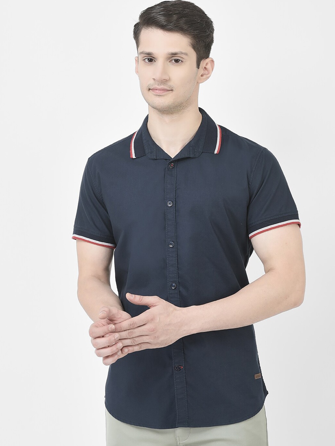 

Crimsoune Club Slim Fit Pure Cotton Casual Shirt, Navy blue