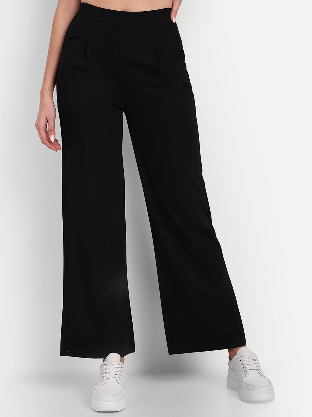 

Next One Women High-Rise Smart Fit Easy Wash Flared Parallel Trousers, Black