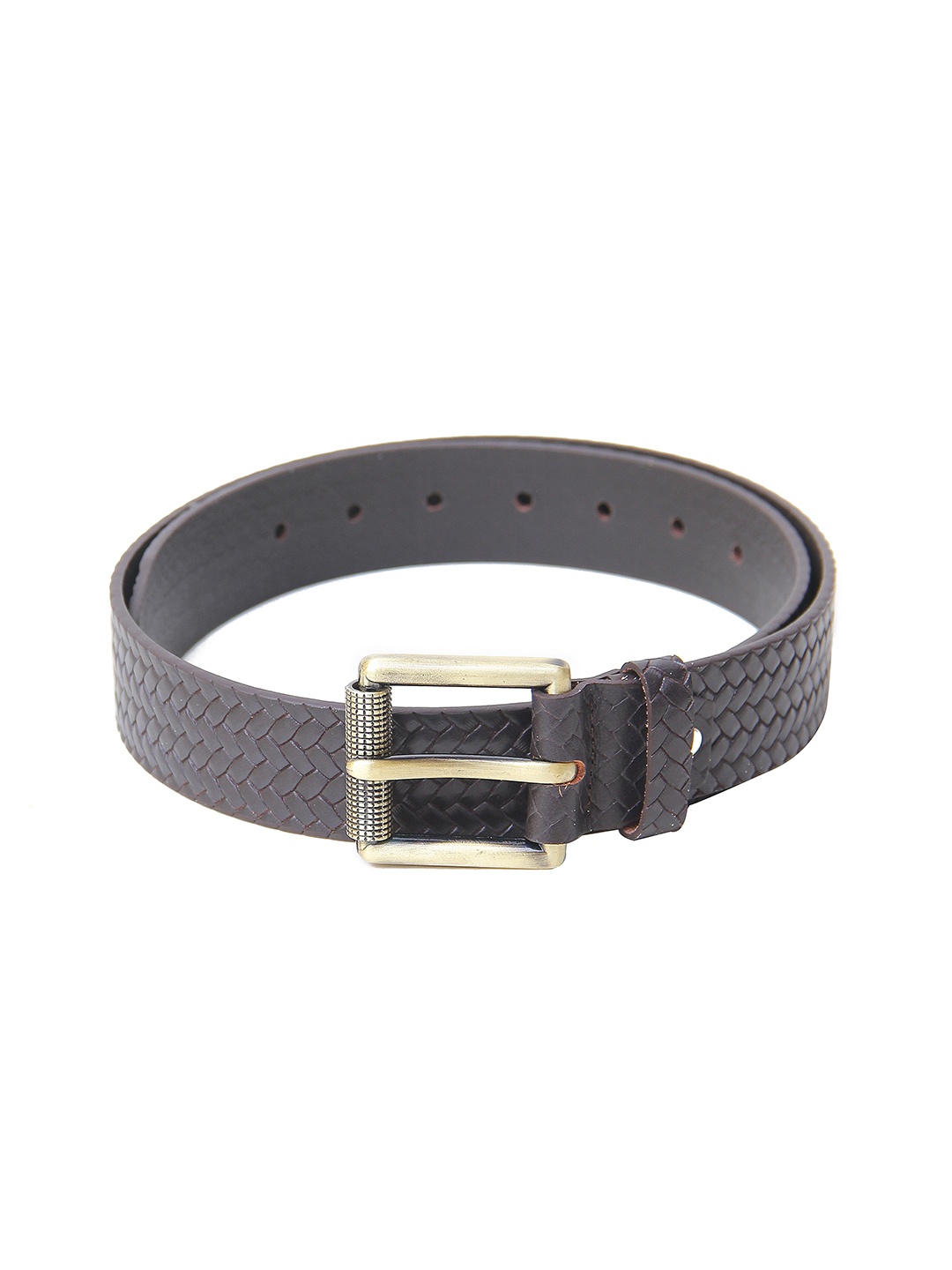 

Calvadoss Men Woven Design Leather Belt, Brown