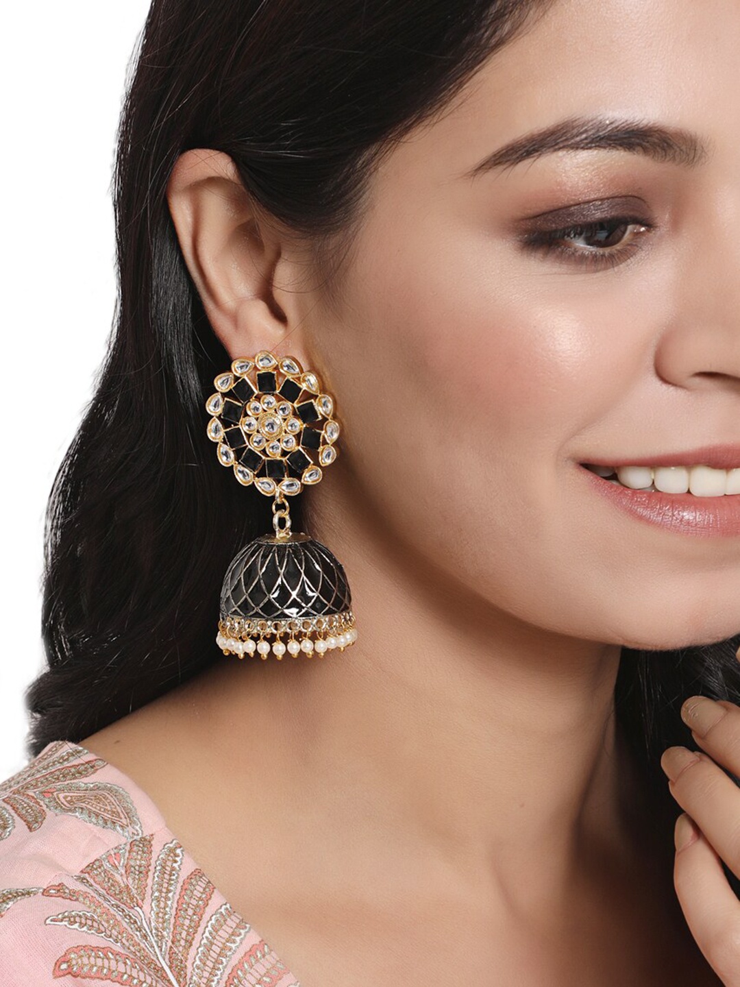 

Anouk Gold-Plated Dome Shaped Jhumkas Earrings, Black