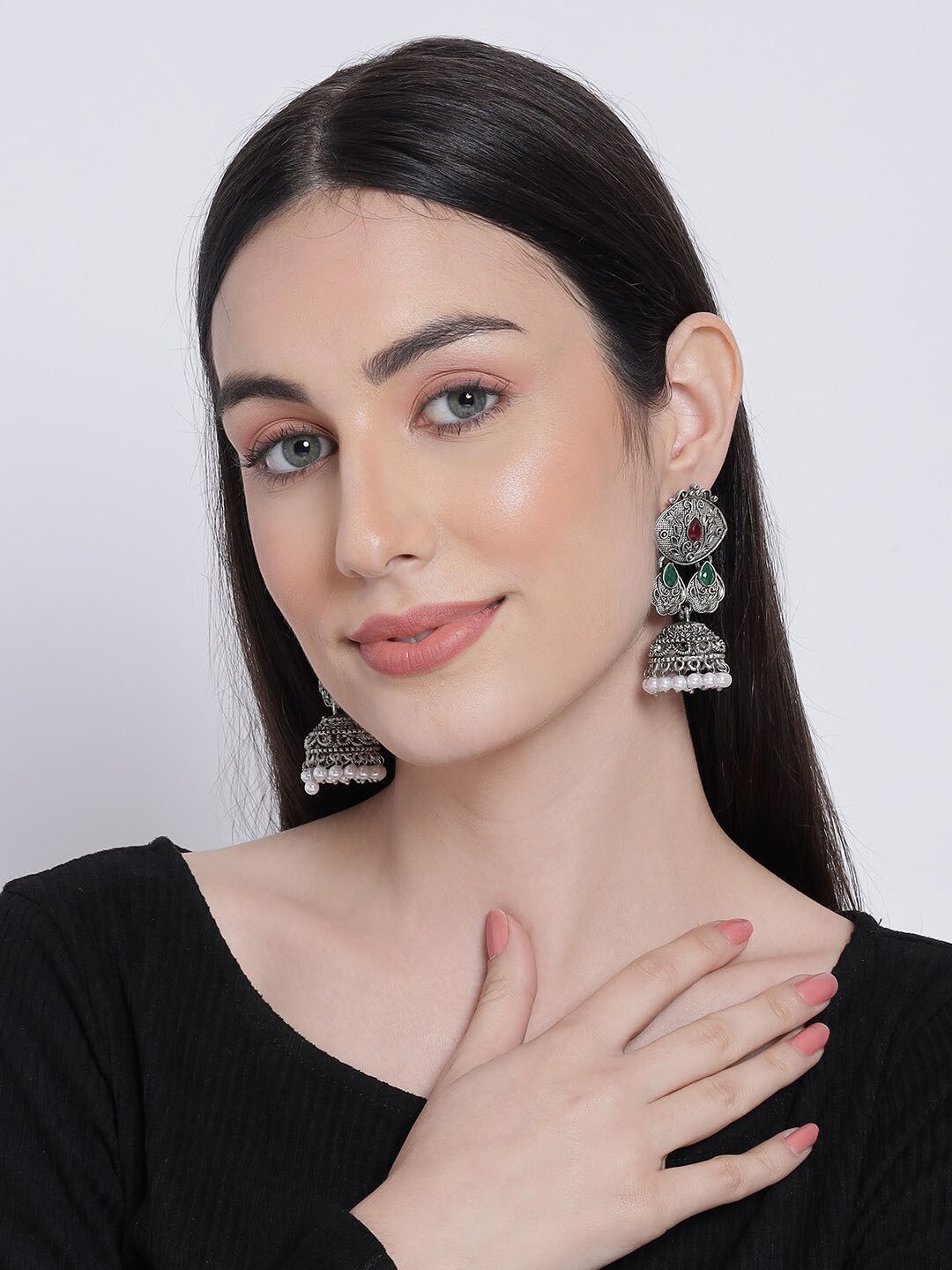 

Anouk Silver-Plated Classic Oxidised Jhumkas