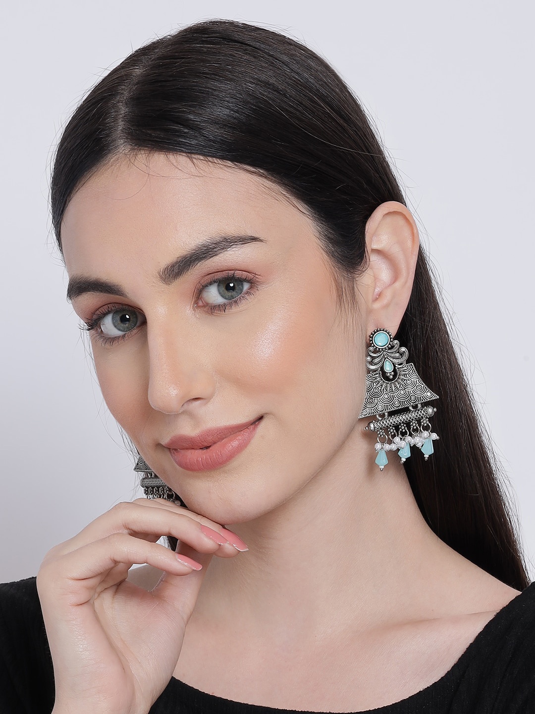 

Anouk Silver-Plated Dome Shaped Drop Earrings, Blue