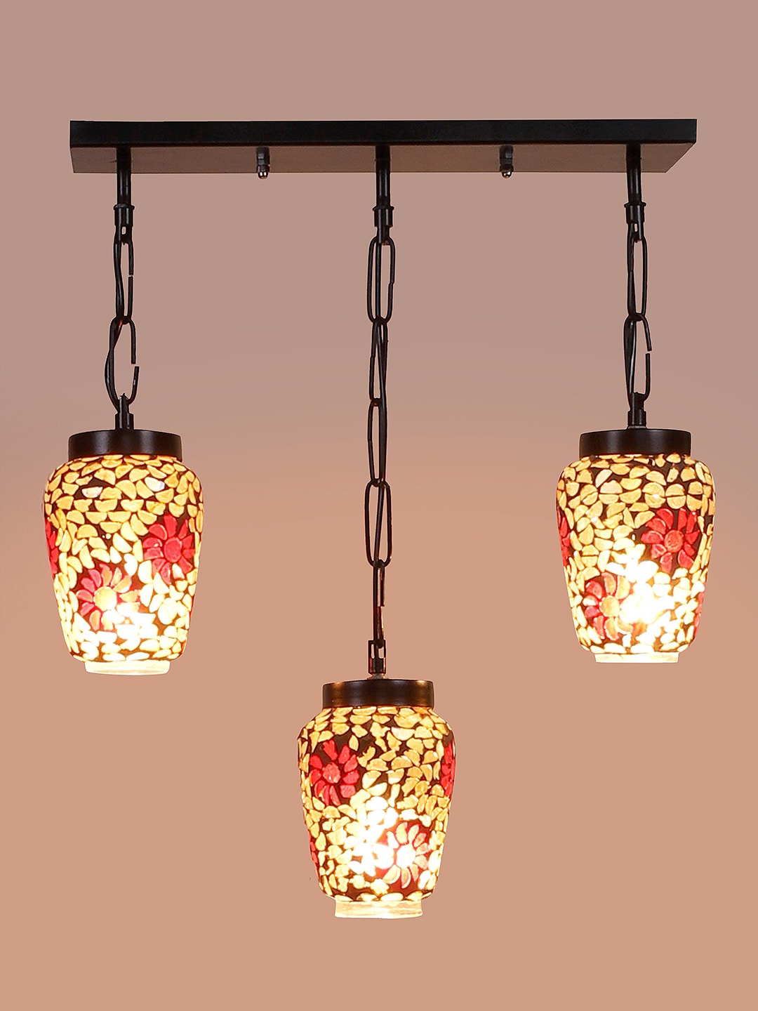

Devansh Red & Brown Cluster Mosaic Design Glass Ceiling Lamp
