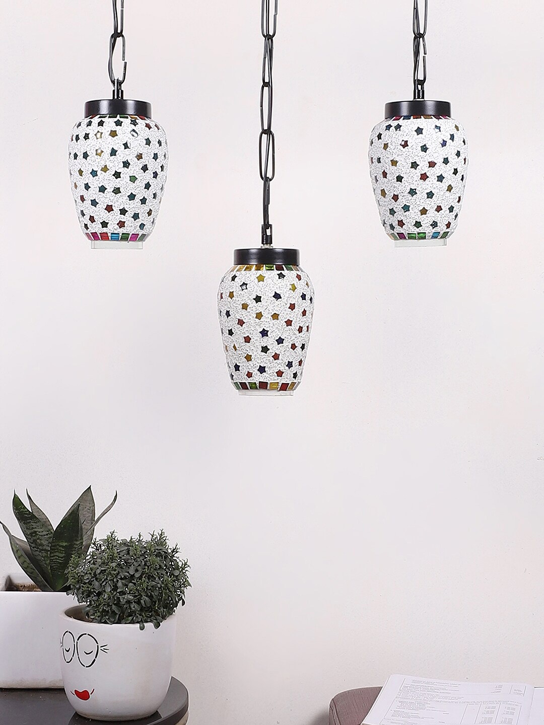 

Devansh Black & White Mosaic Design Cluster Glass Hanging Lamp