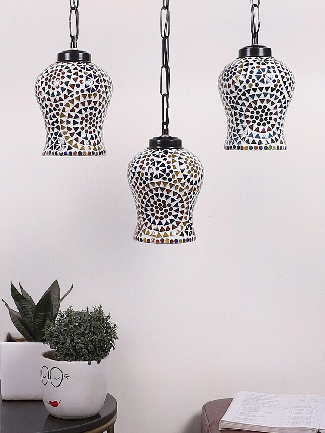 

Devansh White & Blue Textured Cluster Mosaic Glass Hanging Lamp