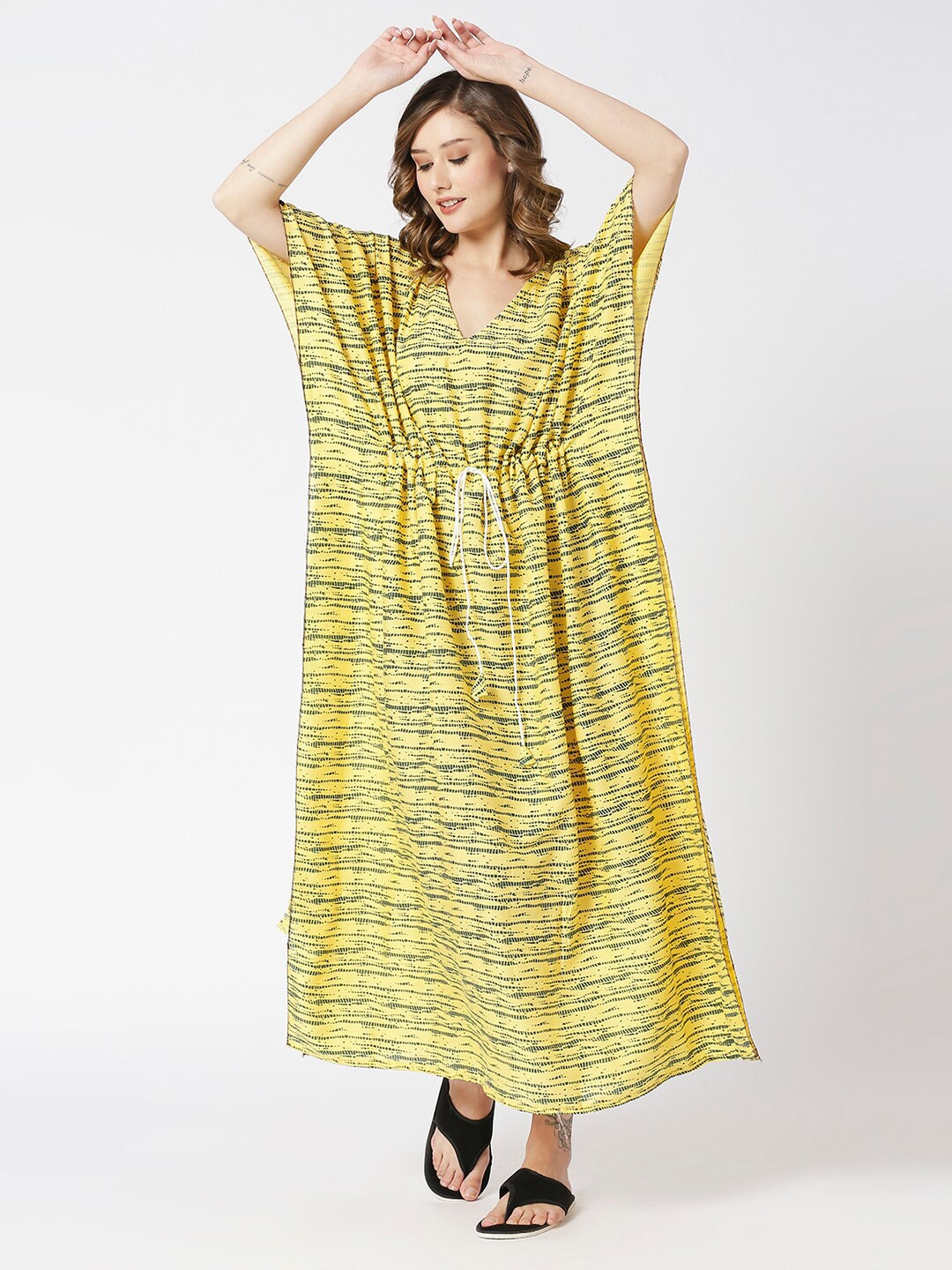 

Pretty Awesome Abstract Printed Kaftan Maxi Nightdress, Yellow