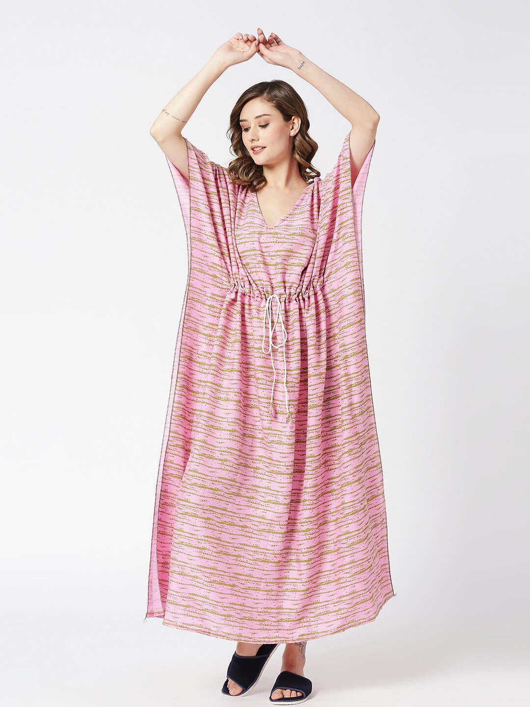 

Pretty Awesome Abstract Printed Kaftan Maxi Nightdress, Pink