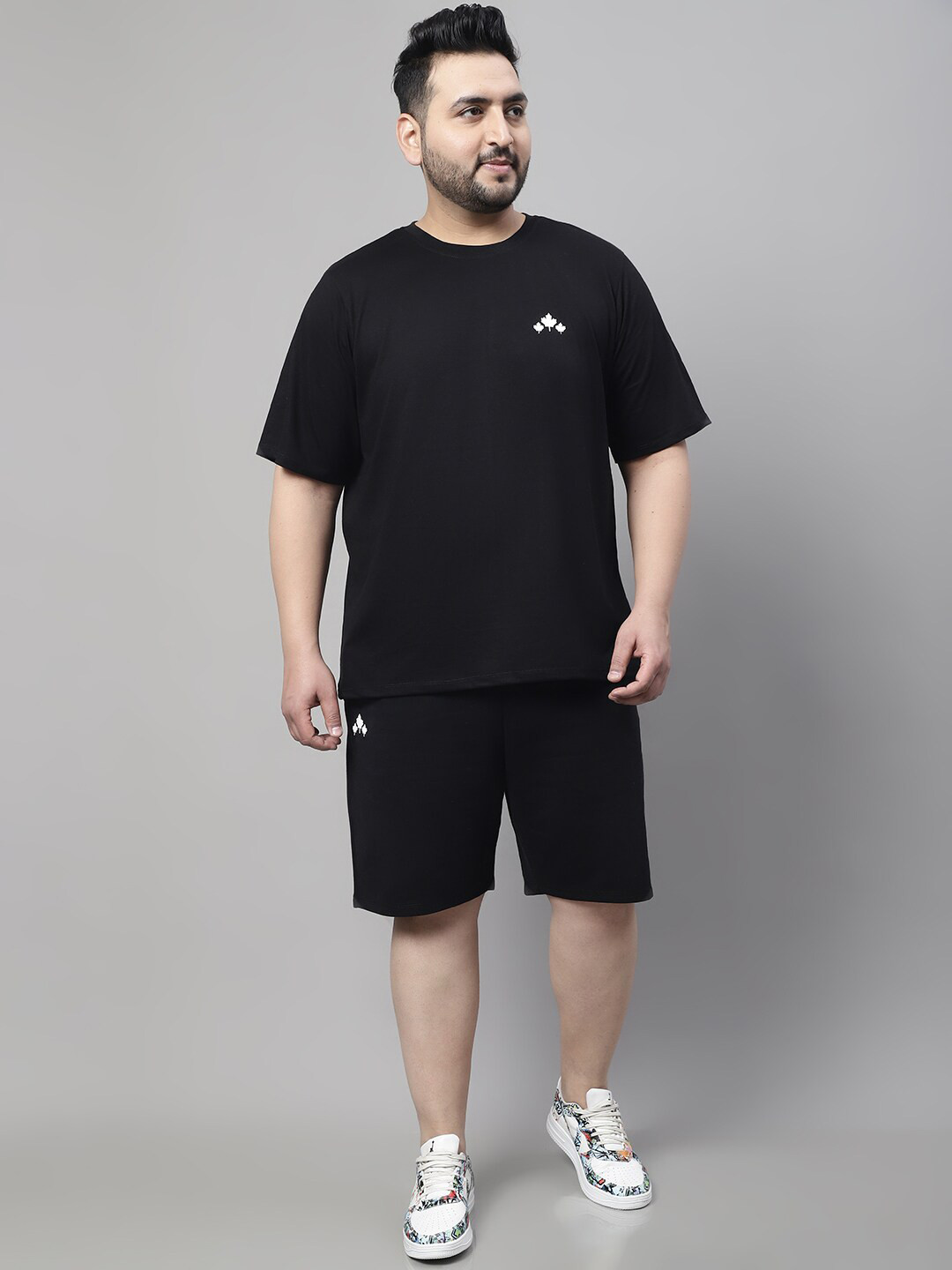 

Rute Men Plus Size T-Shirt & Shorts Cotton Co-Ords, Black