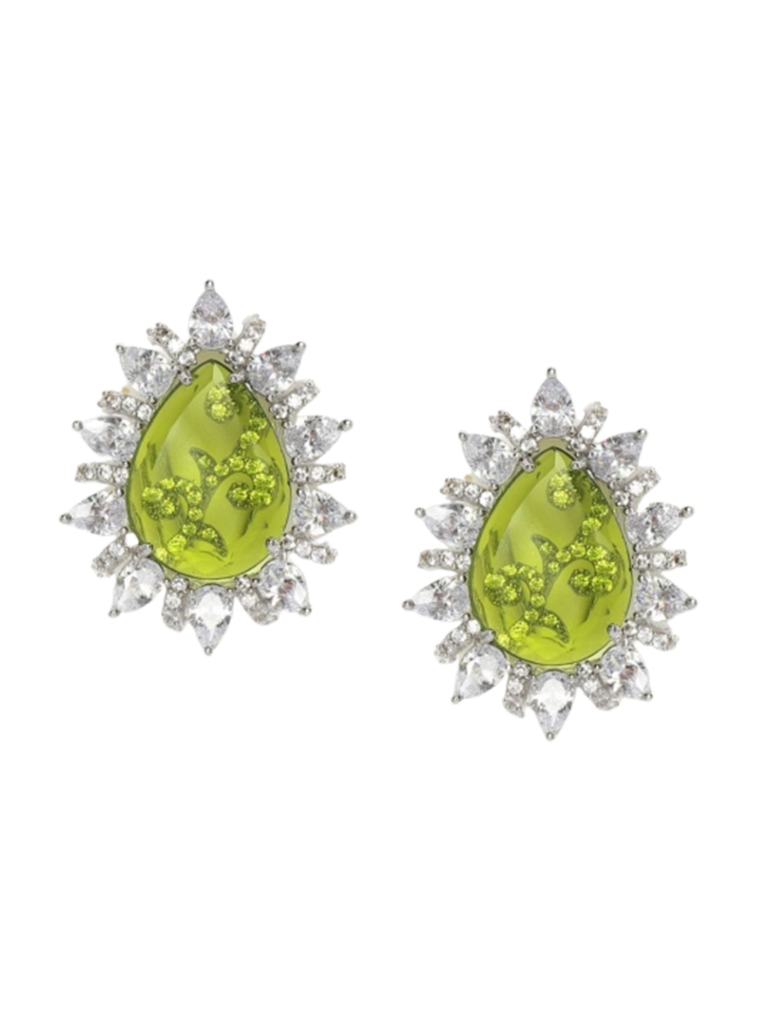

AccessHer Silver-Plated Teardroped AD Studded Studs Earrings