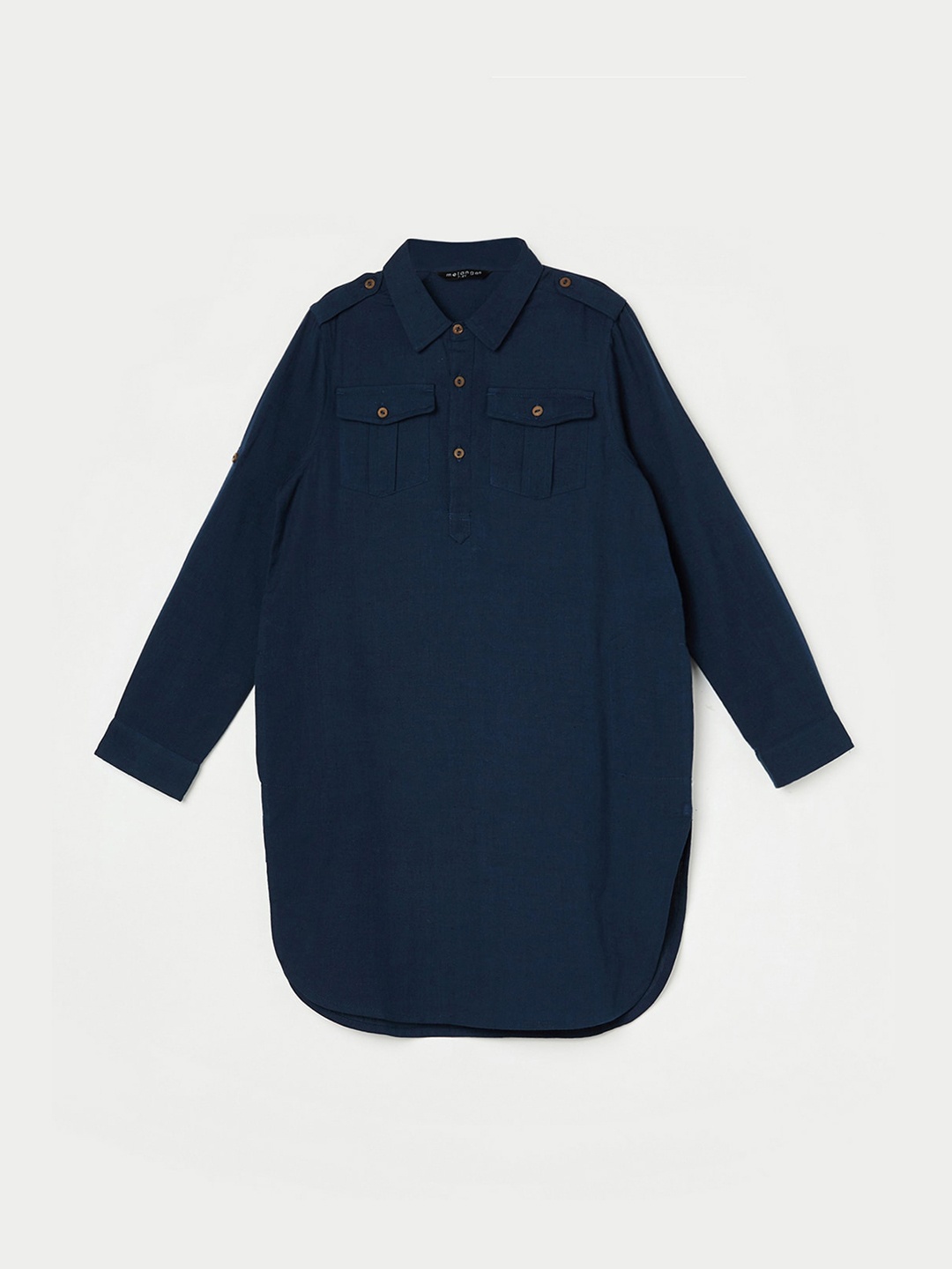 

Melange by Lifestyle Boys Shirt Collar Pathani Pure Cotton Kurta, Navy blue