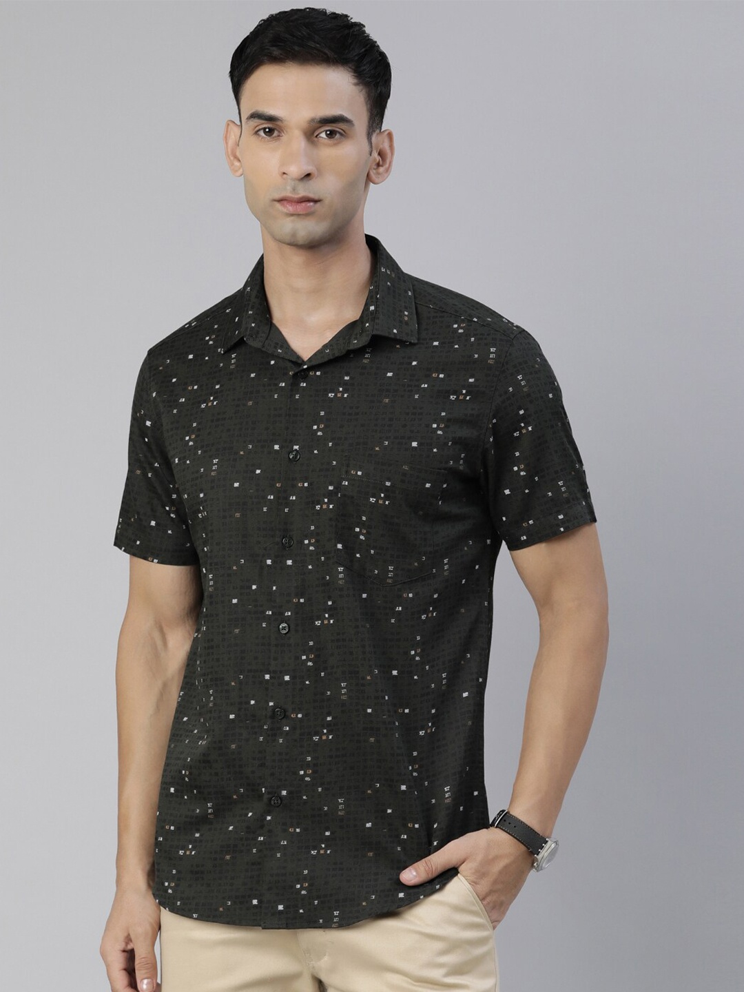 

Bushirt Micro Ditsy Printed Comfort Fit Pure Cotton Casual Shirt, Green