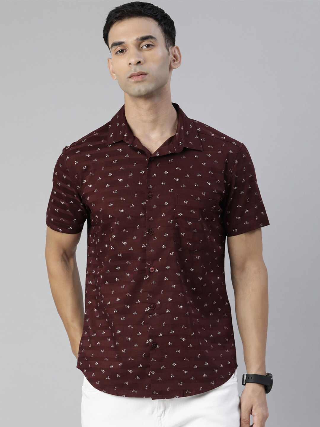 

Bushirt Micro Ditsy Printed Comfort Fit Pure Cotton Casual Shirt, Maroon