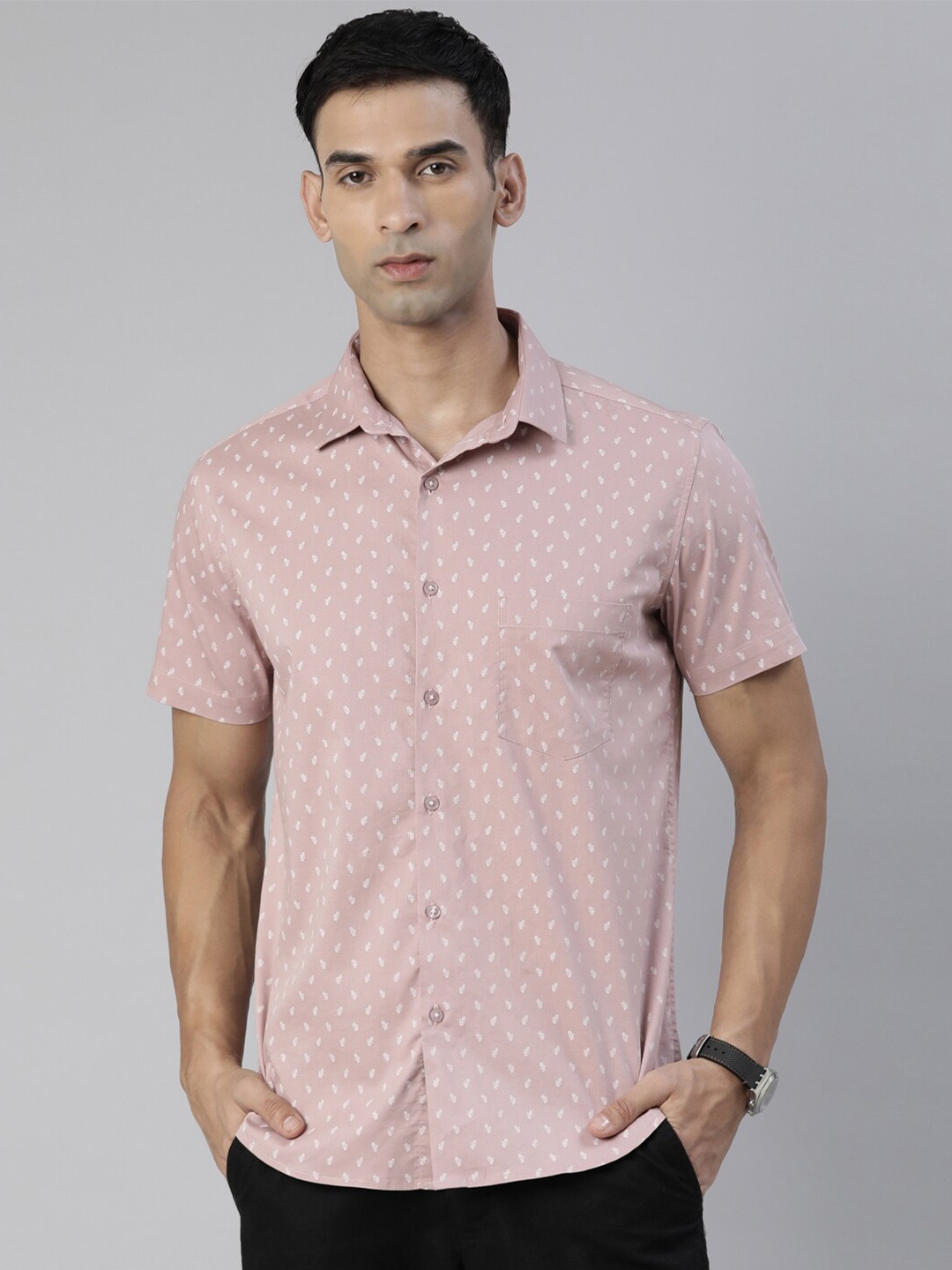 

Bushirt Micro Ditsy Printed Comfort Fit Pure Cotton Casual Shirt, Pink