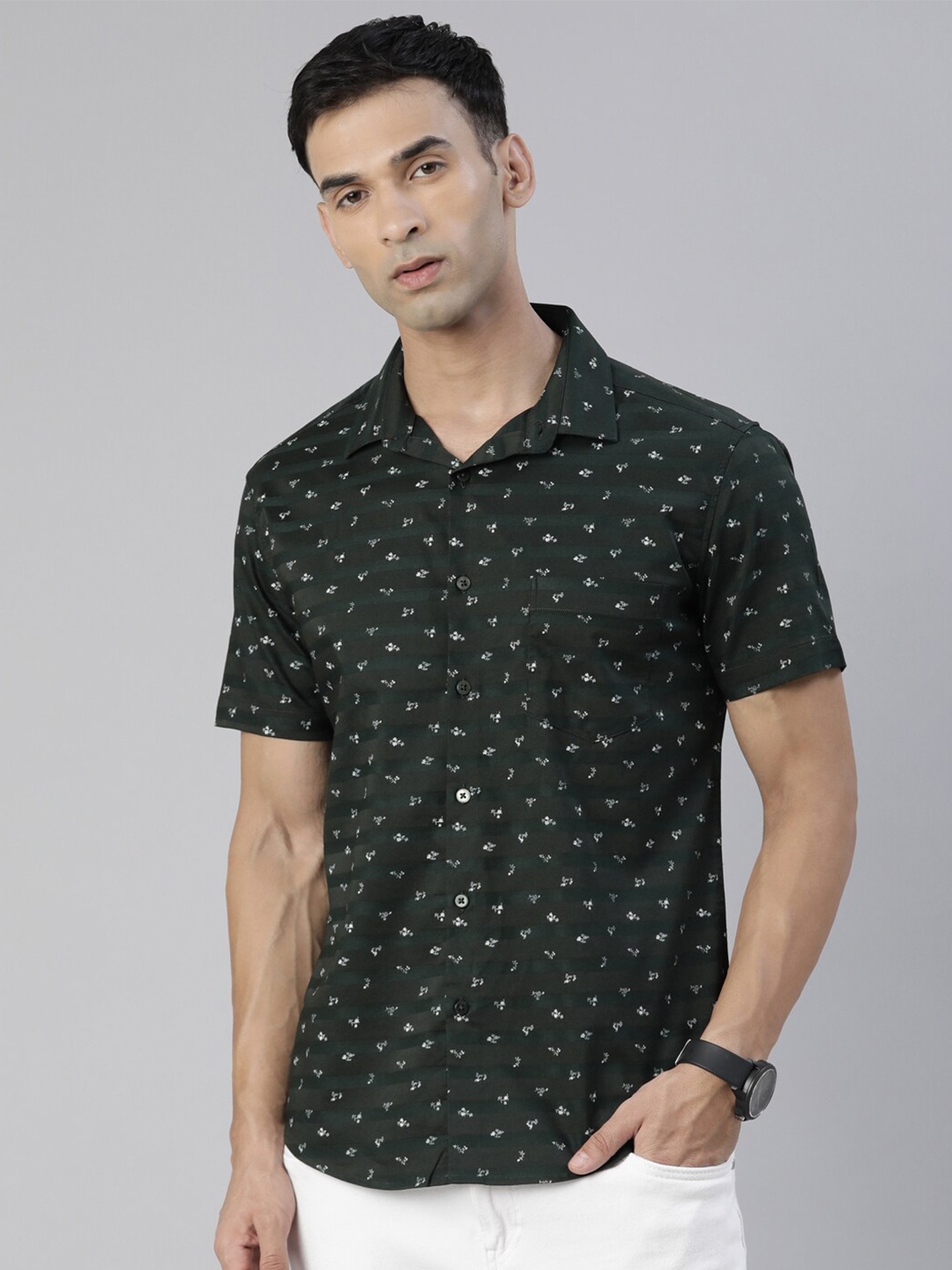 

Bushirt Comfort Floral Printed Pure Cotton Casual Shirt, Green