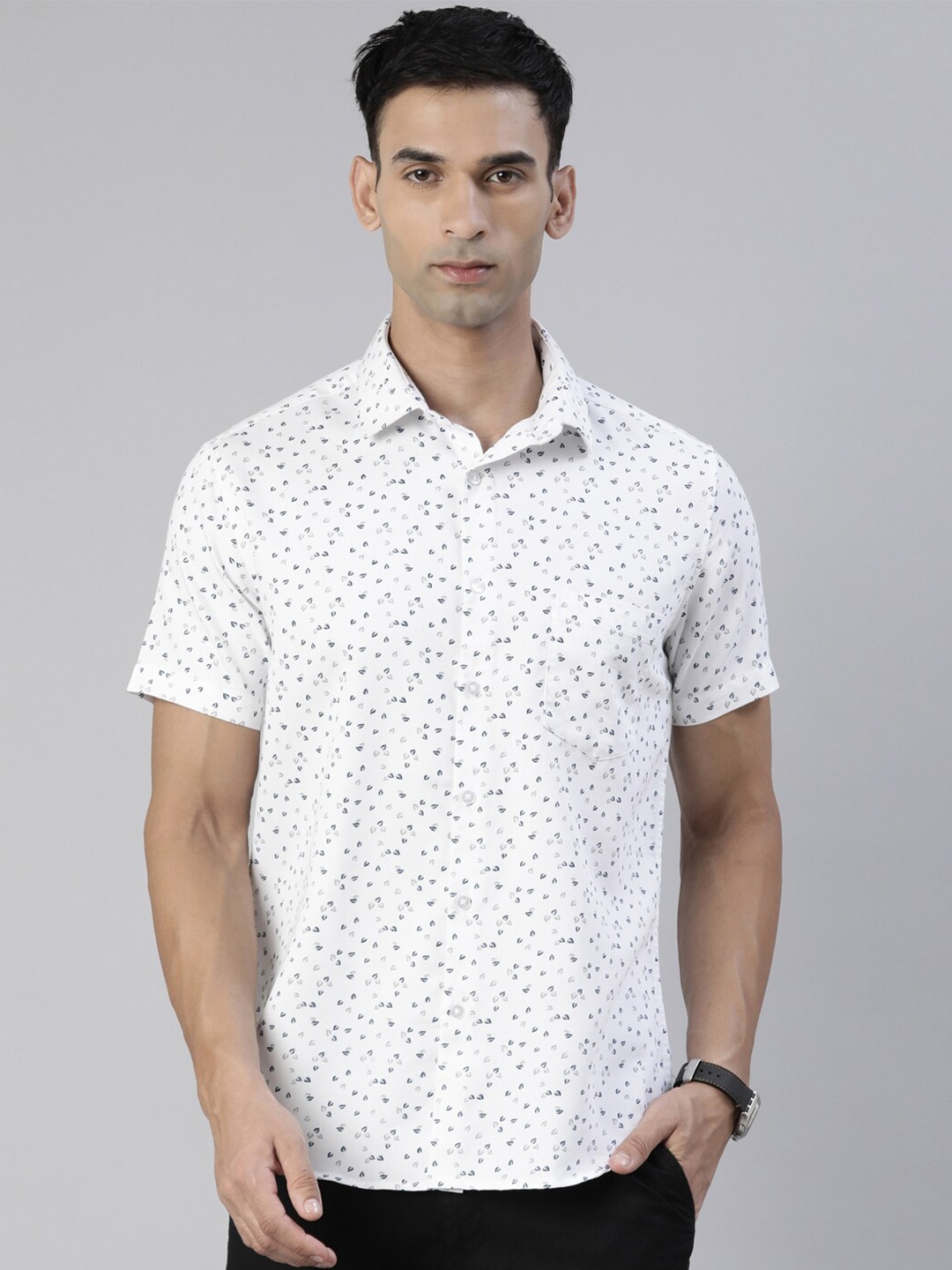 

Bushirt Comfort Micro Ditsy Printed Pure Cotton Casual Shirt, White