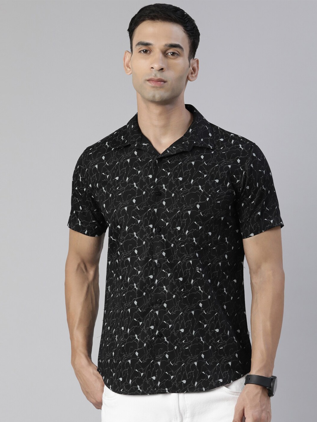 

Bushirt Comfort Abstract Printed Pure Cotton Casual Shirt, Black