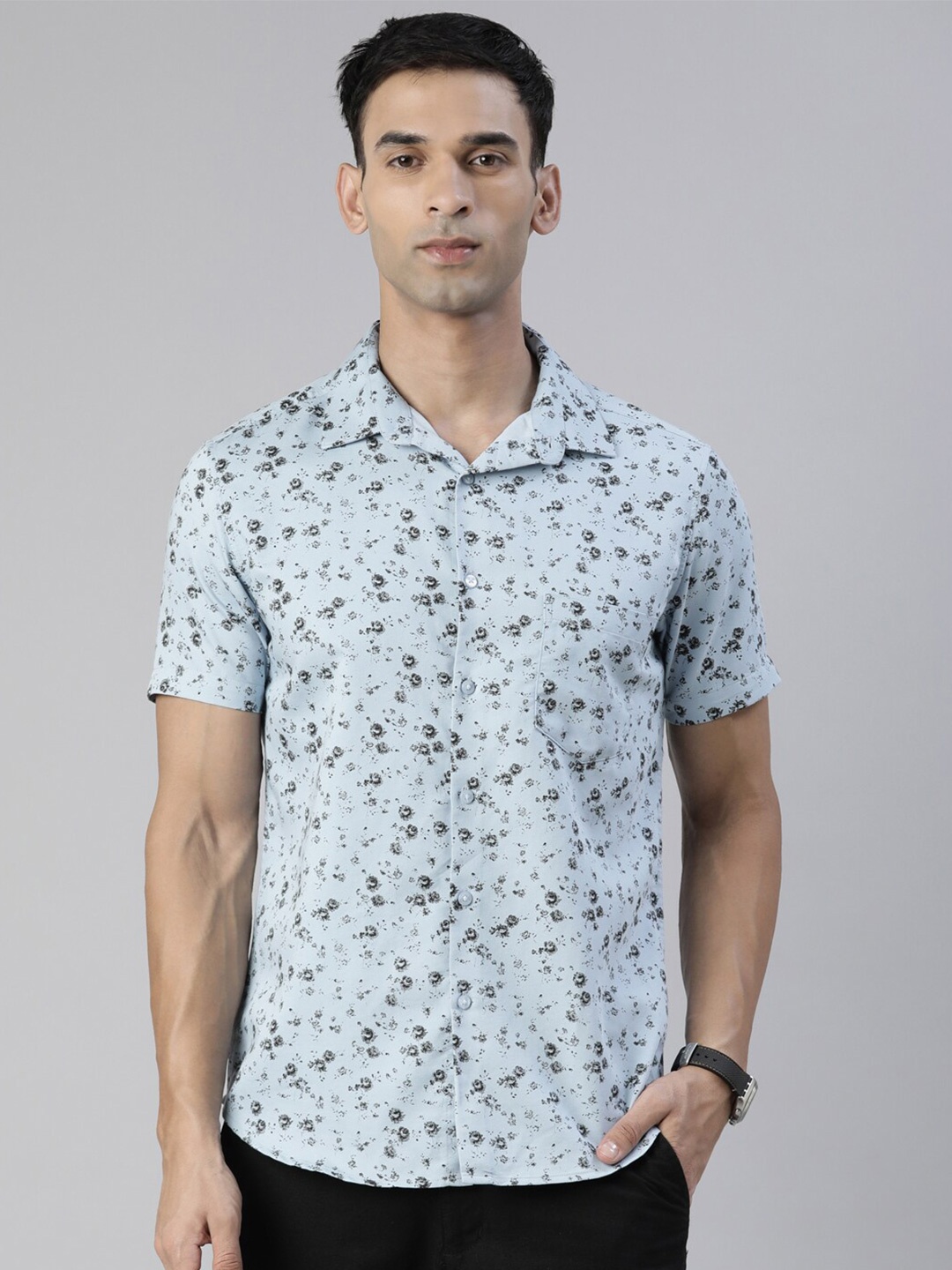 

Bushirt Comfort Floral Printed Pure Cotton Casual Shirt, Blue
