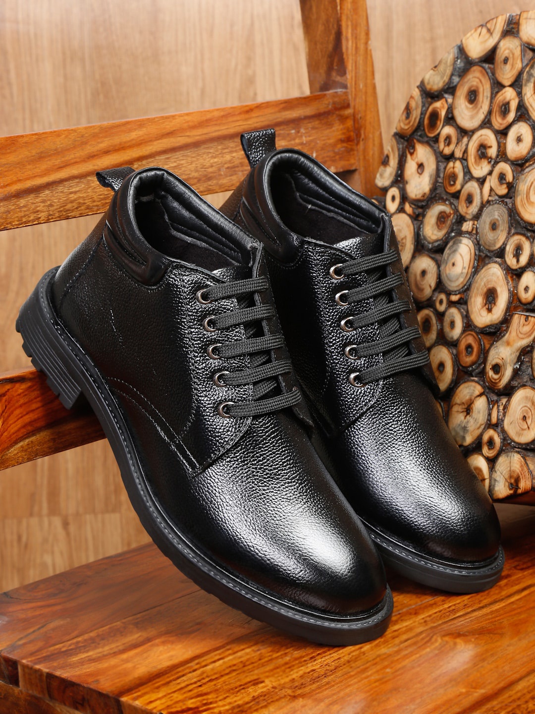 

Teakwood Leathers Men Mid Top Block Heel Leather Boots, Black