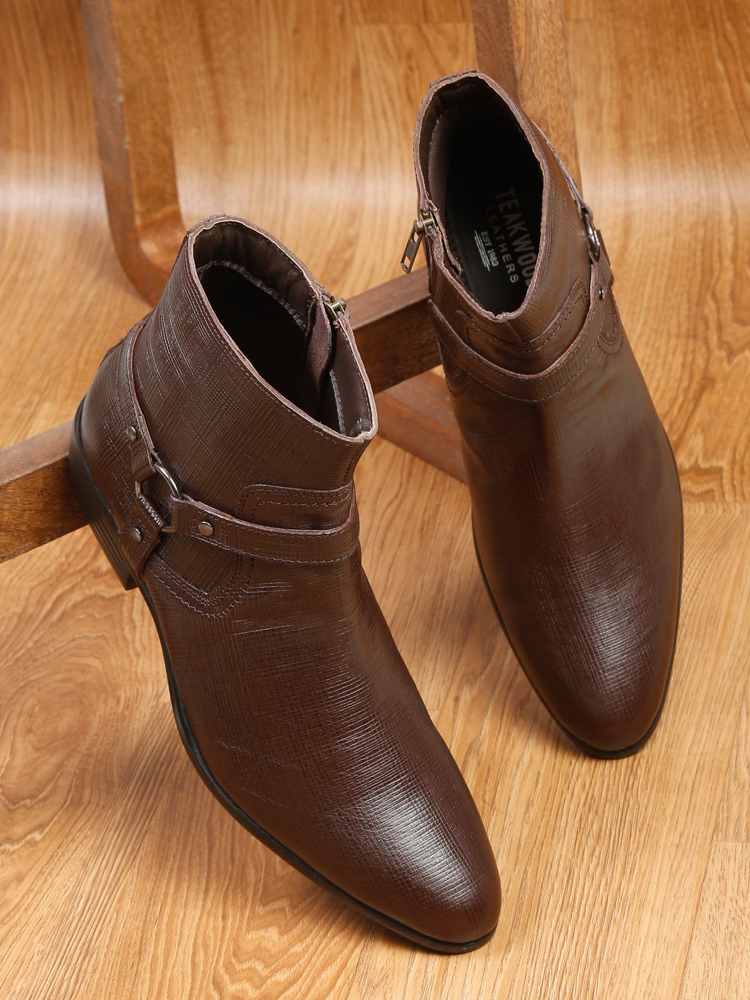 

Teakwood Leathers Men Textured Mid Top Leather Cowboy Boots, Brown