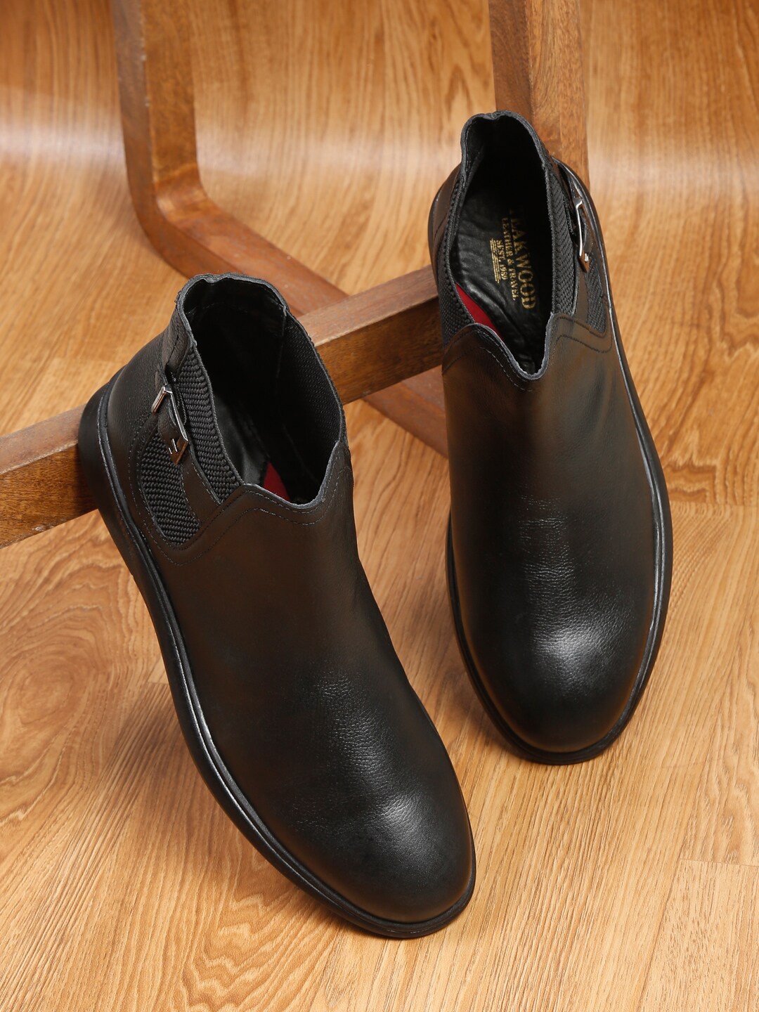 

Teakwood Leathers Men Mid Top Leather Chelsea Boots With Buckle Detail, Black
