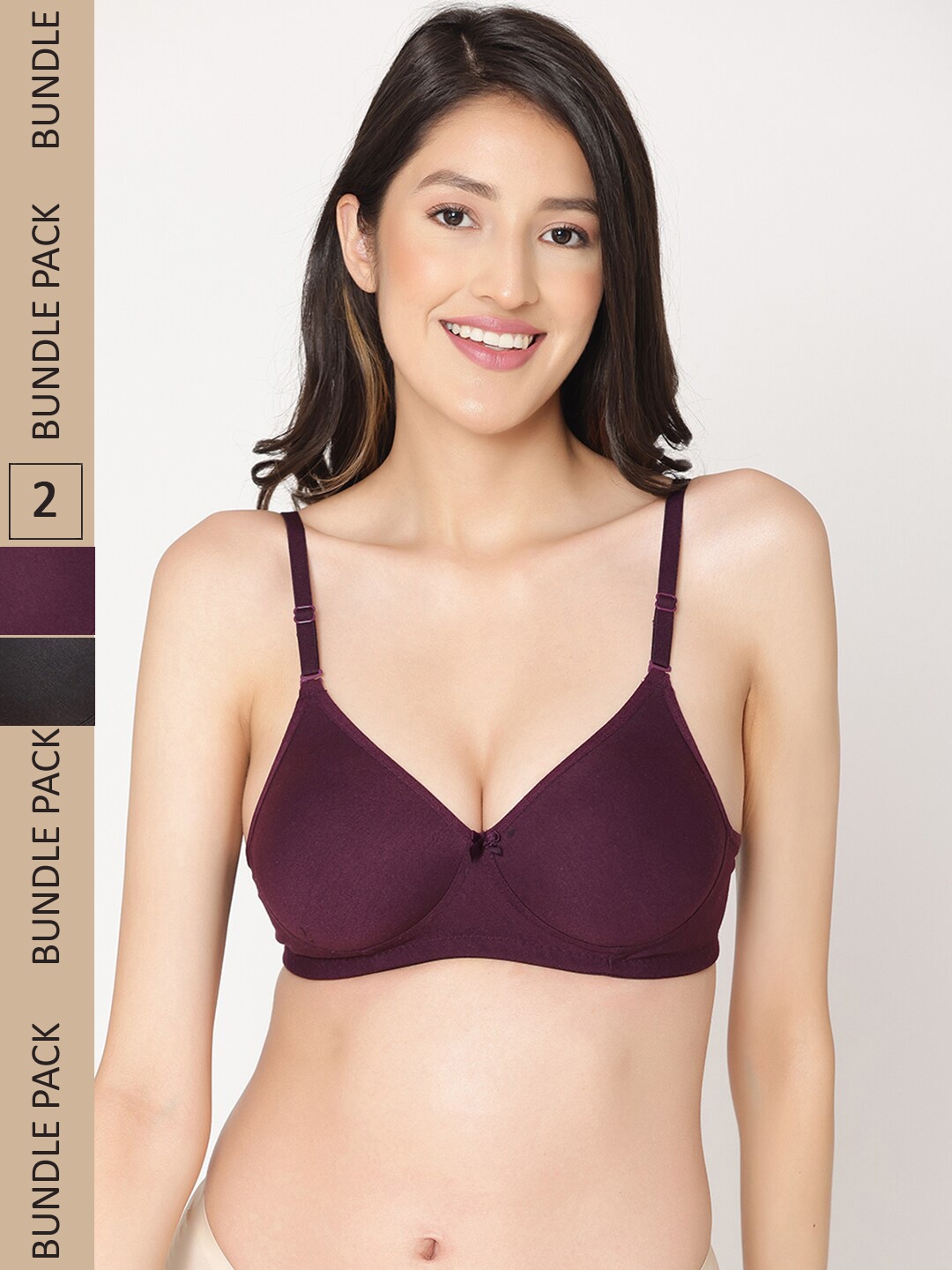 

ABELINO Pack of 2 Full Coverage Lightly Padded Bra, Black