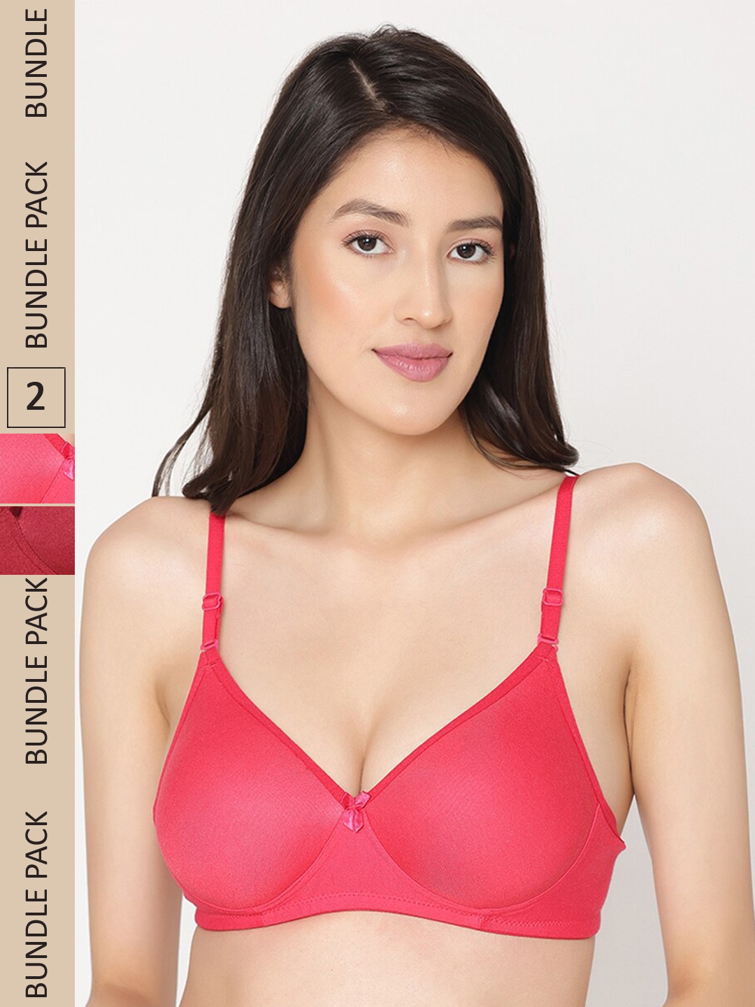 

ABELINO Pack Of 2 Full Coverage Lightly Padded All Day Comfort Seamless Cotton T-Shirt Bra, Pink