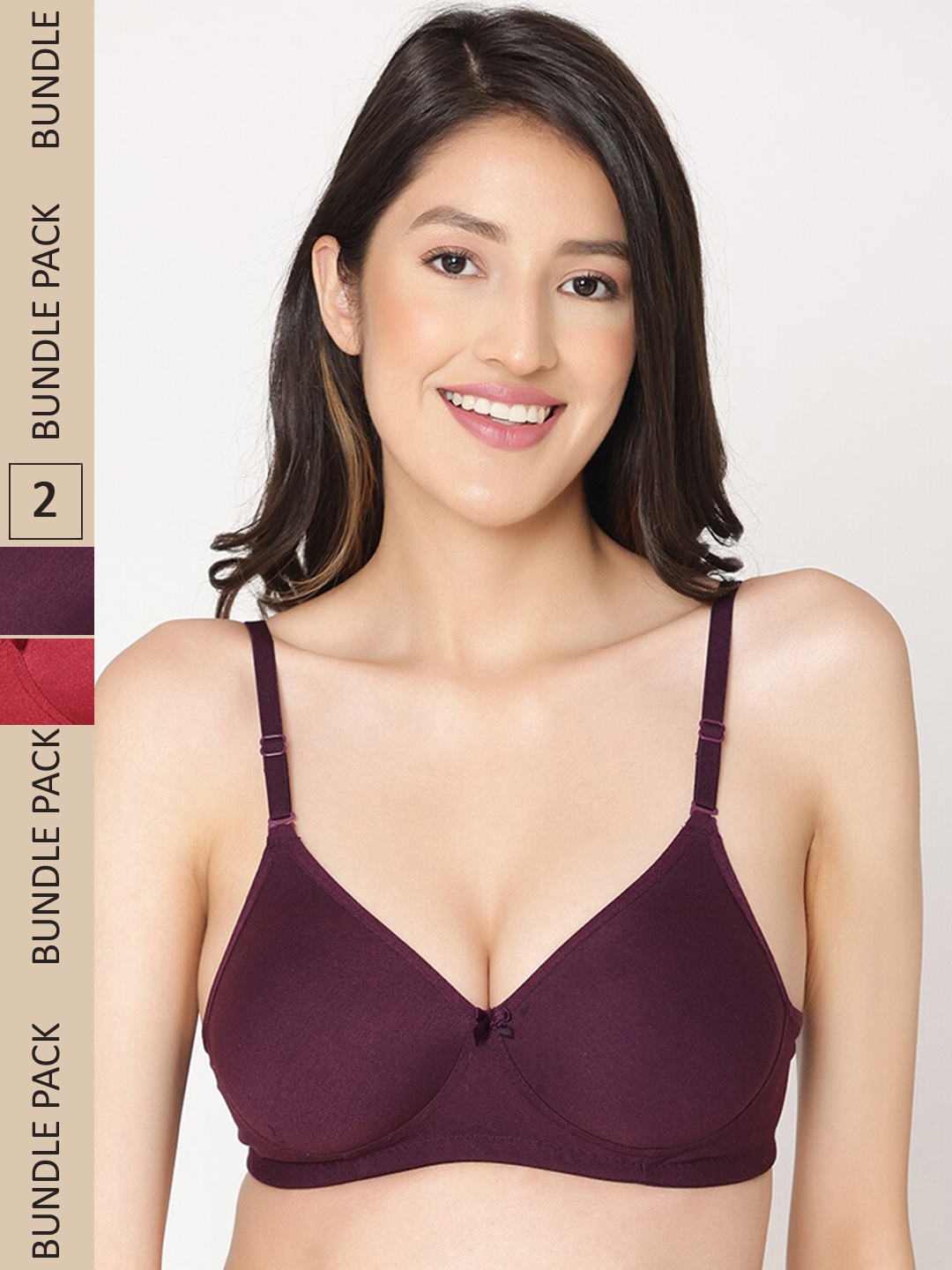 

ABELINO Pack Of 2 Full Coverage Lightly Padded All Day Comfort Seamless Cotton T-Shirt Bra, Maroon