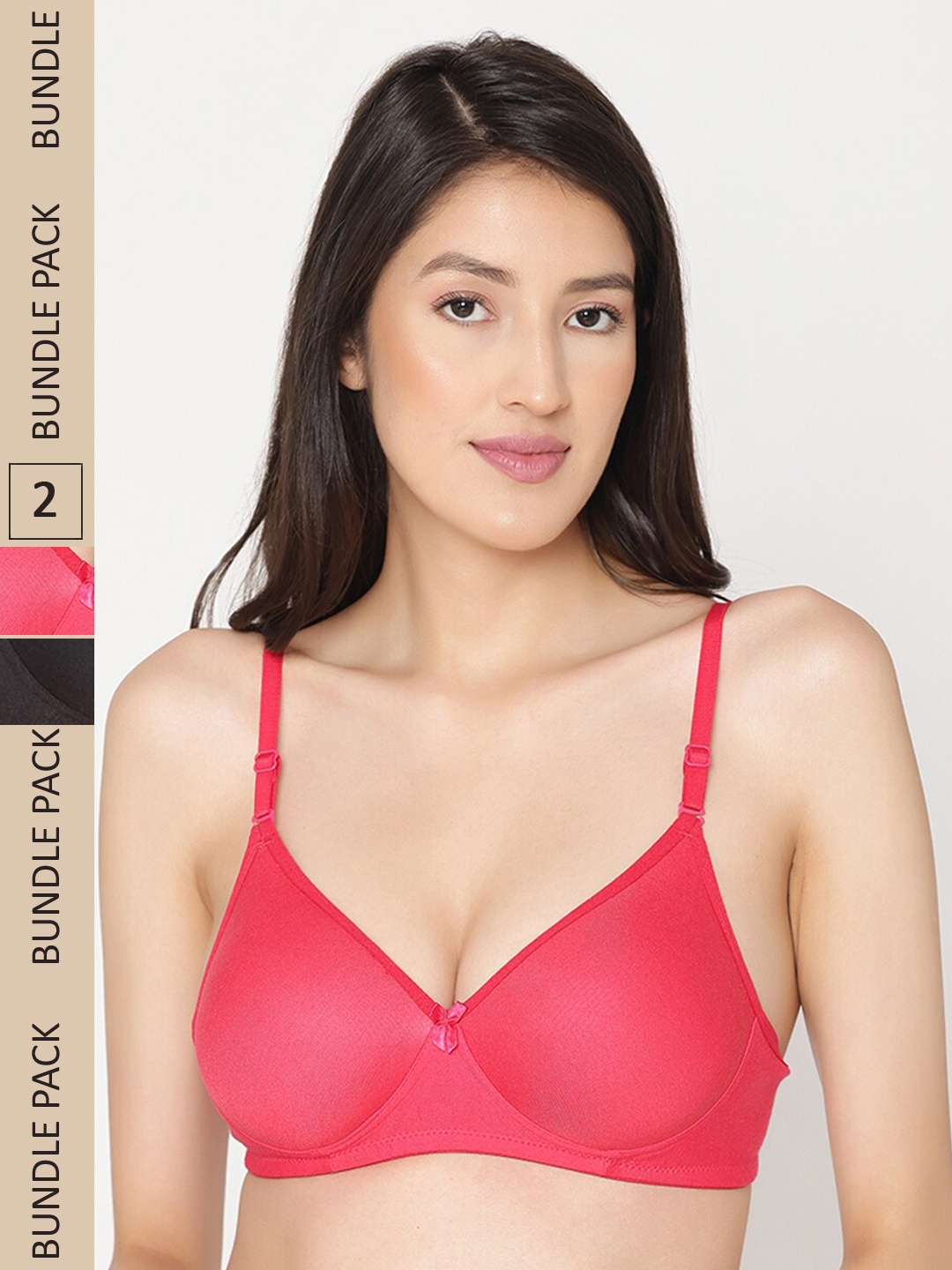 

ABELINO Pack Of 2 Full Coverage Lightly Padded All Day Comfort Seamless Cotton T-Shirt Bra, Pink