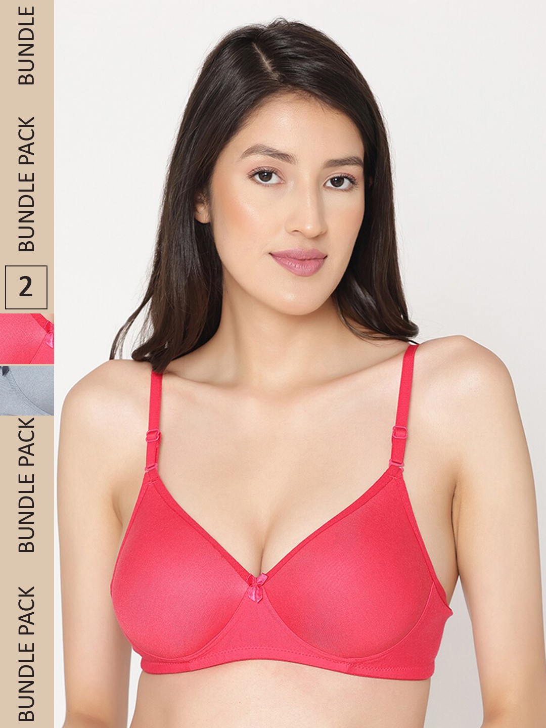 

ABELINO Pack Of 2 Full Coverage Lightly Padded All Day Comfort Seamless Cotton T-Shirt Bra, Pink