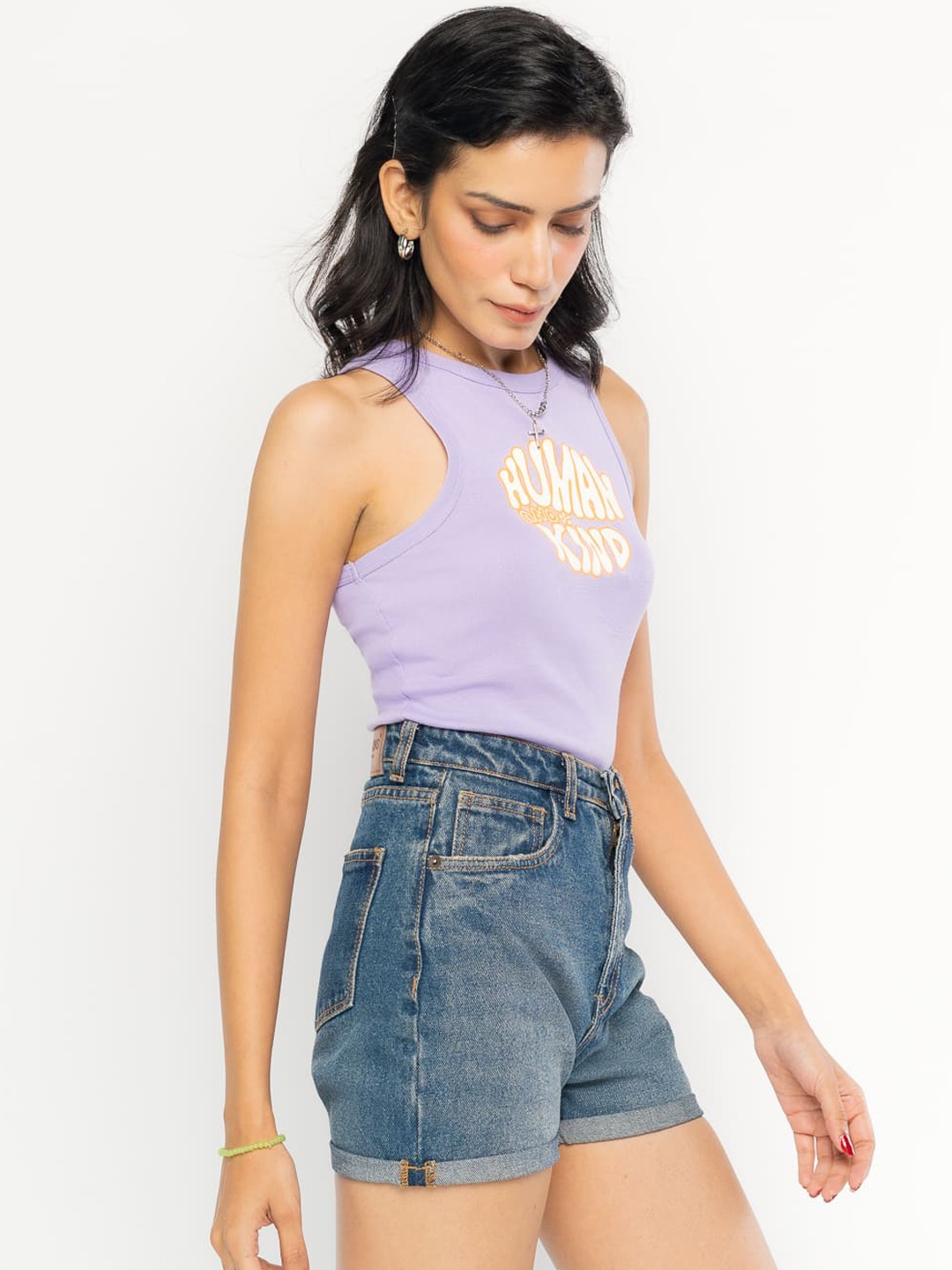 

FREAKINS Women Blue Washed Slim Fit High-Rise Denim Shorts