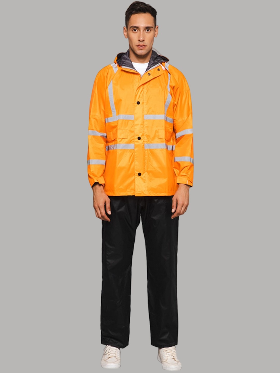 

THE CLOWNFISH Leroy Men Waterproof Hooded Double Layer Rain Suit, Orange