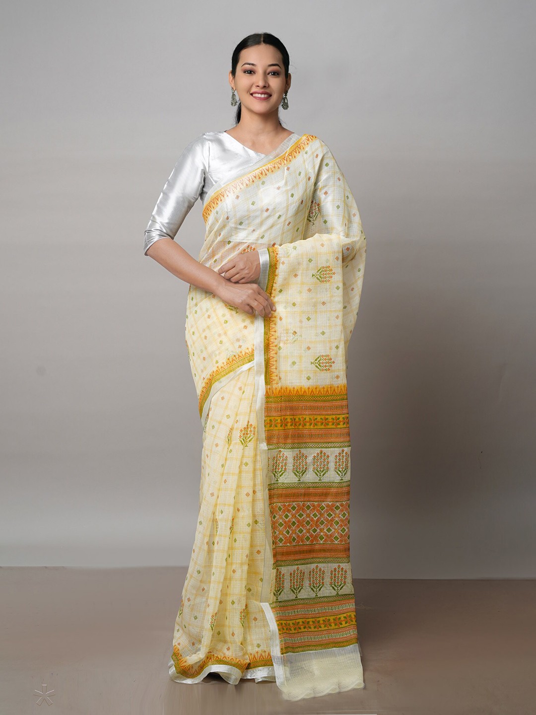 

Unnati Silks Ethnic Motifs Printed Zari Pure Cotton Kota Saree, Yellow