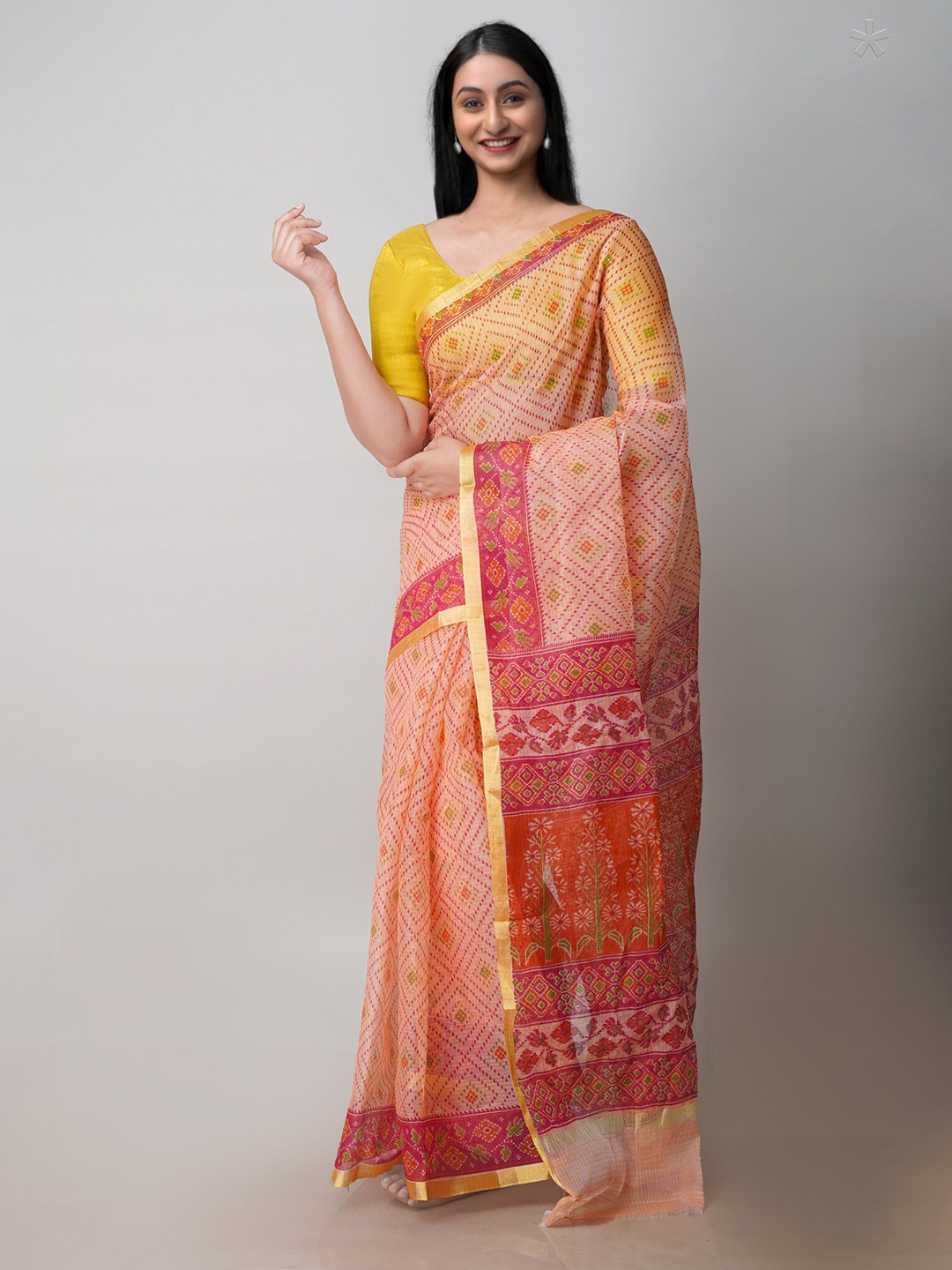 

Unnati Silks Bandhani Zari Pure Cotton Kota Saree, Orange