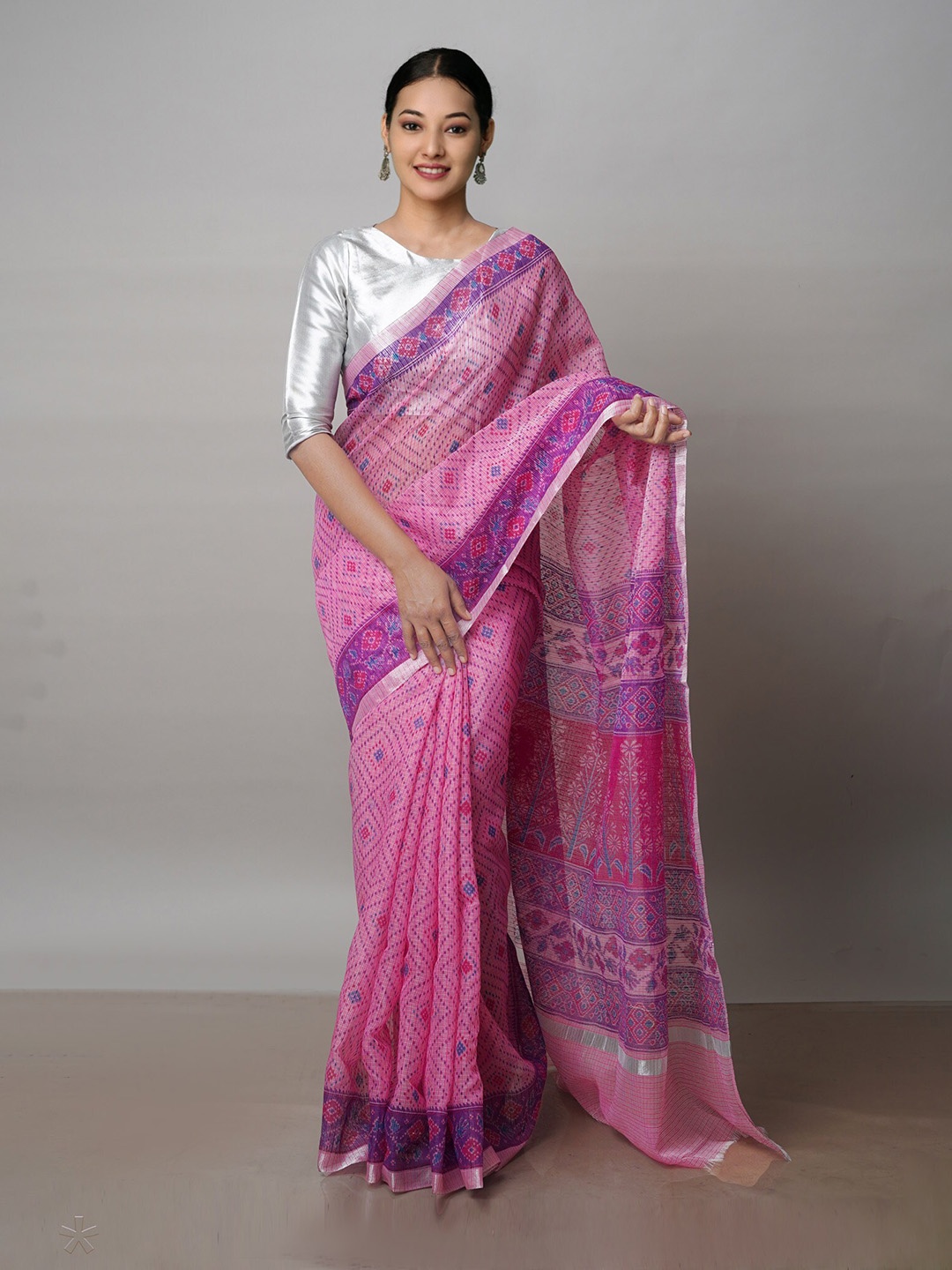 

Unnati Silks Bandhani Zari Pure Cotton Kota Saree, Pink