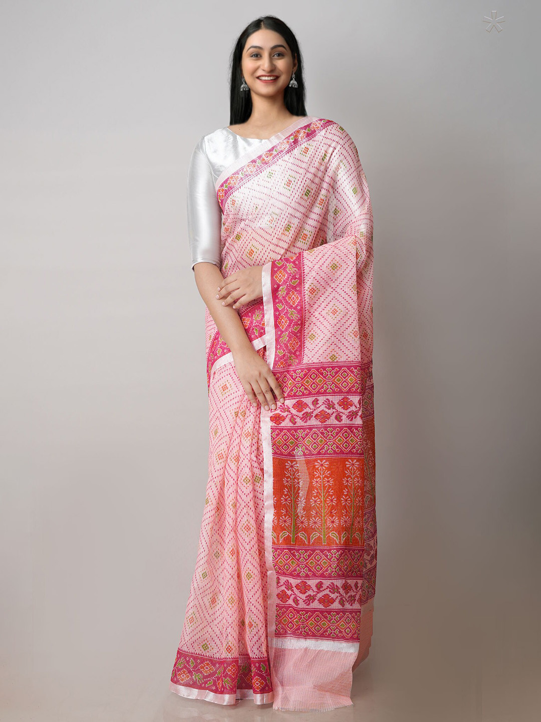 

Unnati Silks Bandhani Zari Pure Cotton Kota Saree, Peach