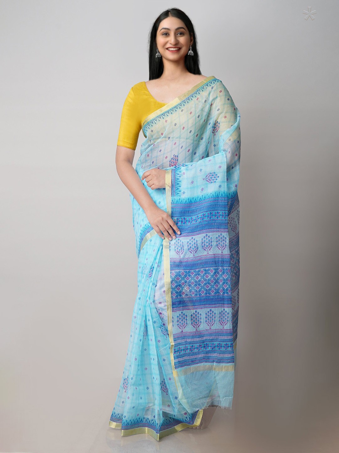 

Unnati Silks Ethnic Motifs Zari Pure Cotton Kota Saree, Blue