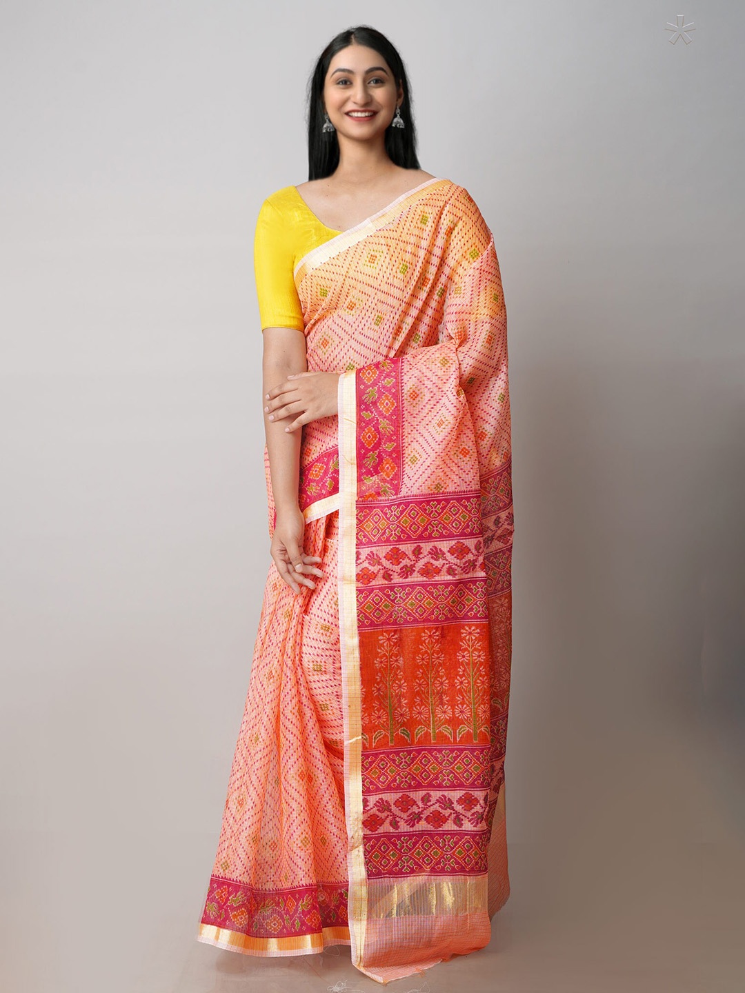 

Unnati Silks Bandhani Zari Pure Cotton Kota Saree, Orange