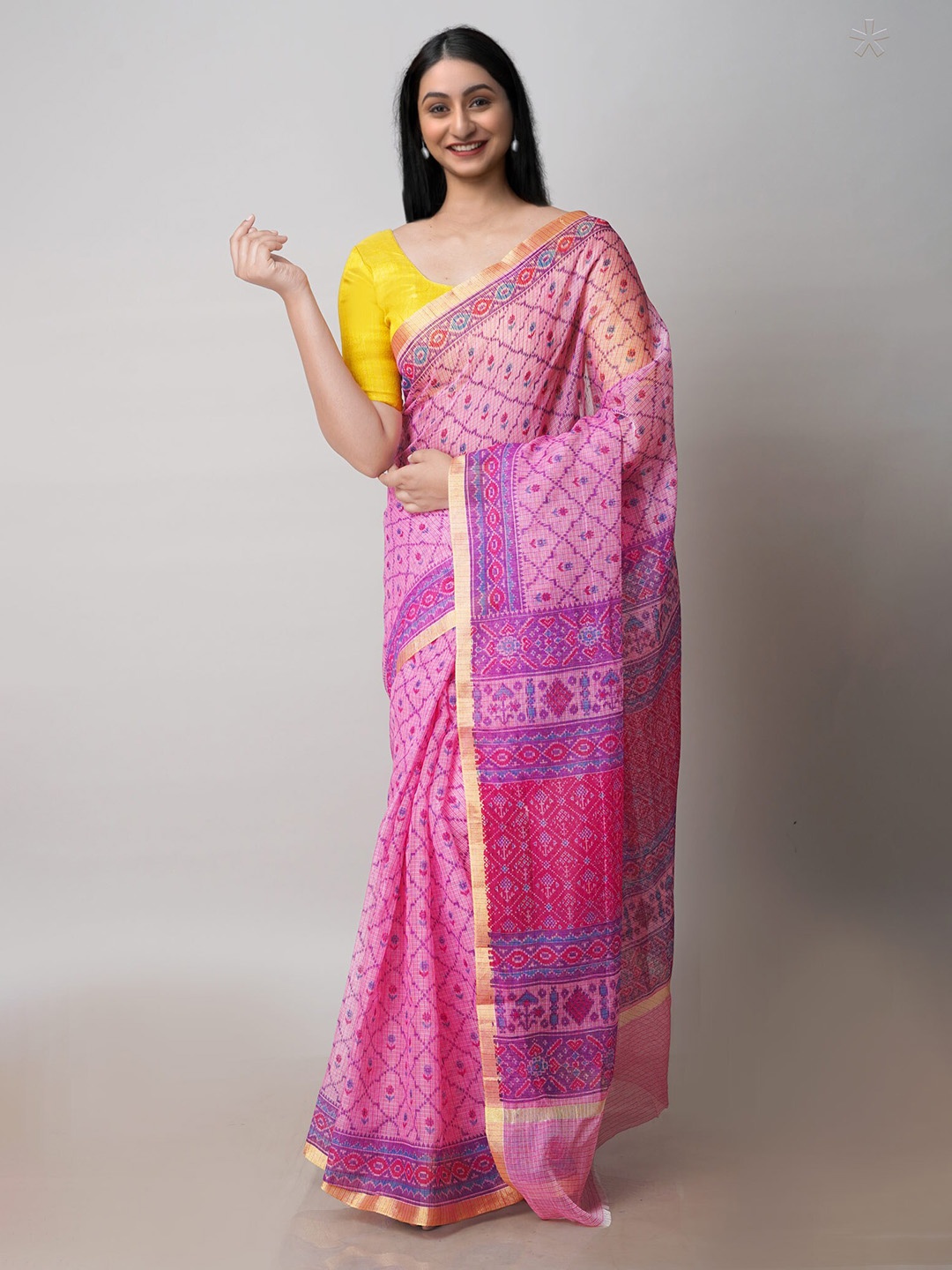 

Unnati Silks Ethnic Motifs Zari Pure Cotton Kota Saree, Pink