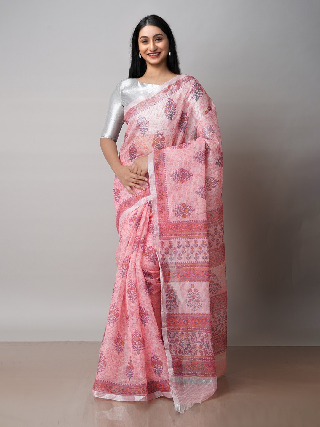 

Unnati Silks Ethnic Motifs Block Printed Pure Cotton Kota Saree, Peach