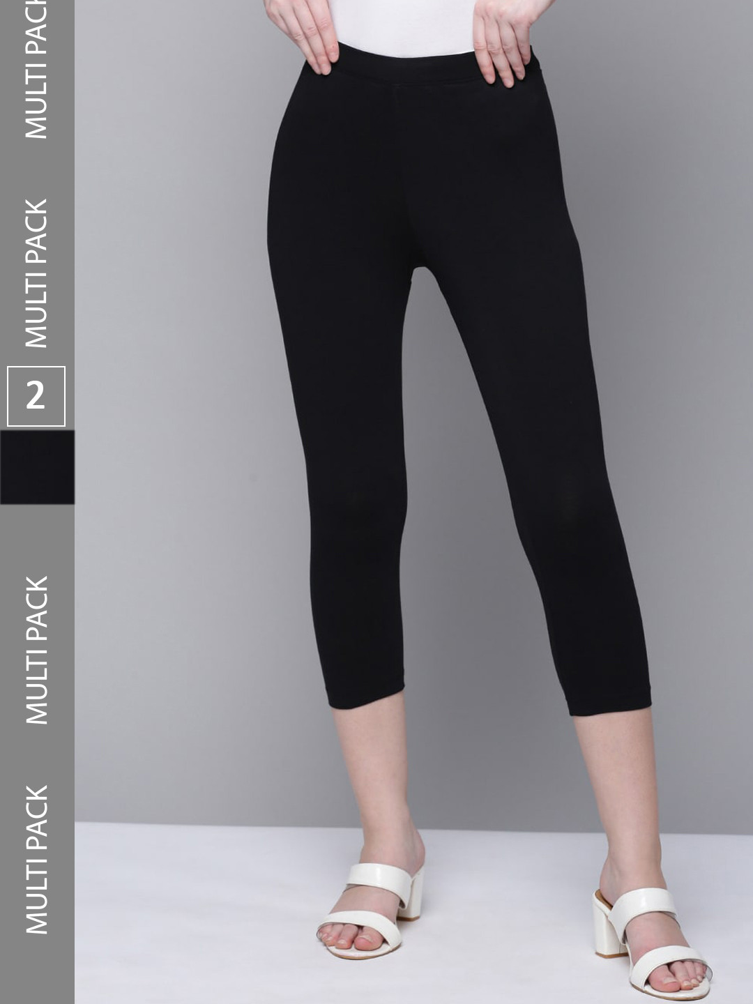 

Kryptic Women Pack Of 2 Three-Fourth Length Capri Leggings, Black