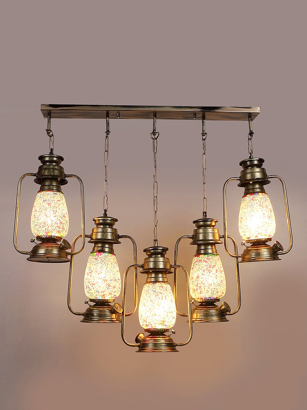 

Devansh White & Red Textured Antique Cluster Lantern Hanging Lamps, Gold