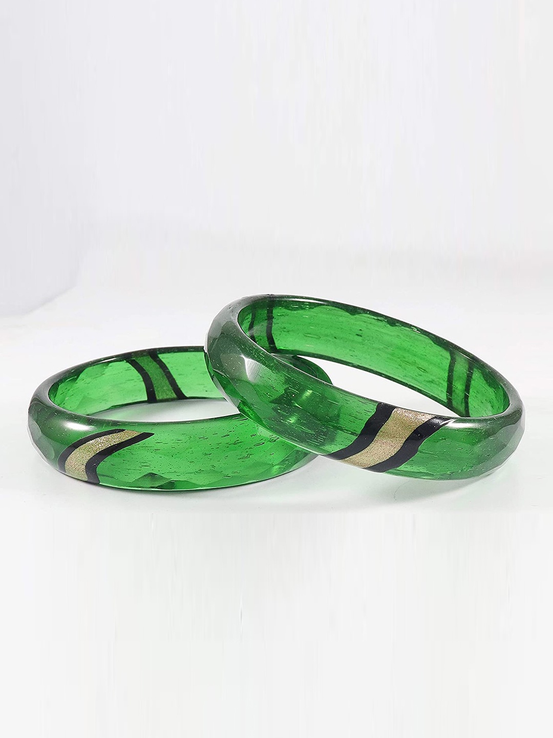 

NMII Set Of 2 Diamond Pattern Glossy Kada Bangles, Green