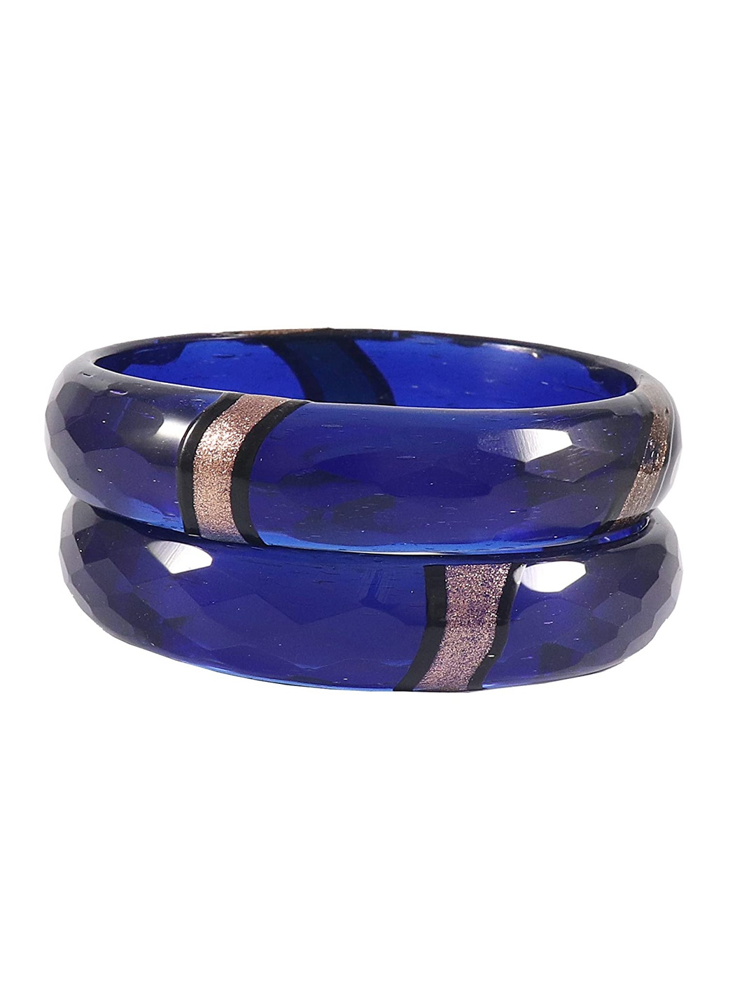 

NMII Set Of 2 Diamond Pattern Glossy Kada Bangles, Navy blue