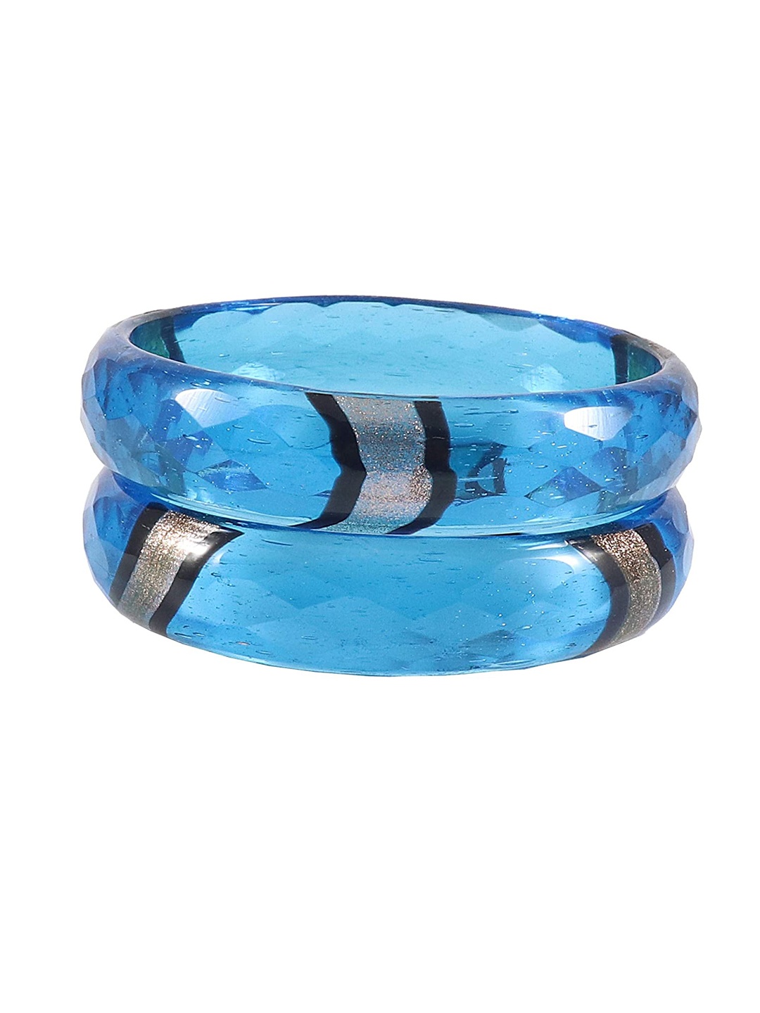 

NMII Set Of 2 Diamond Pattern Glossy Kada Bangles, Blue
