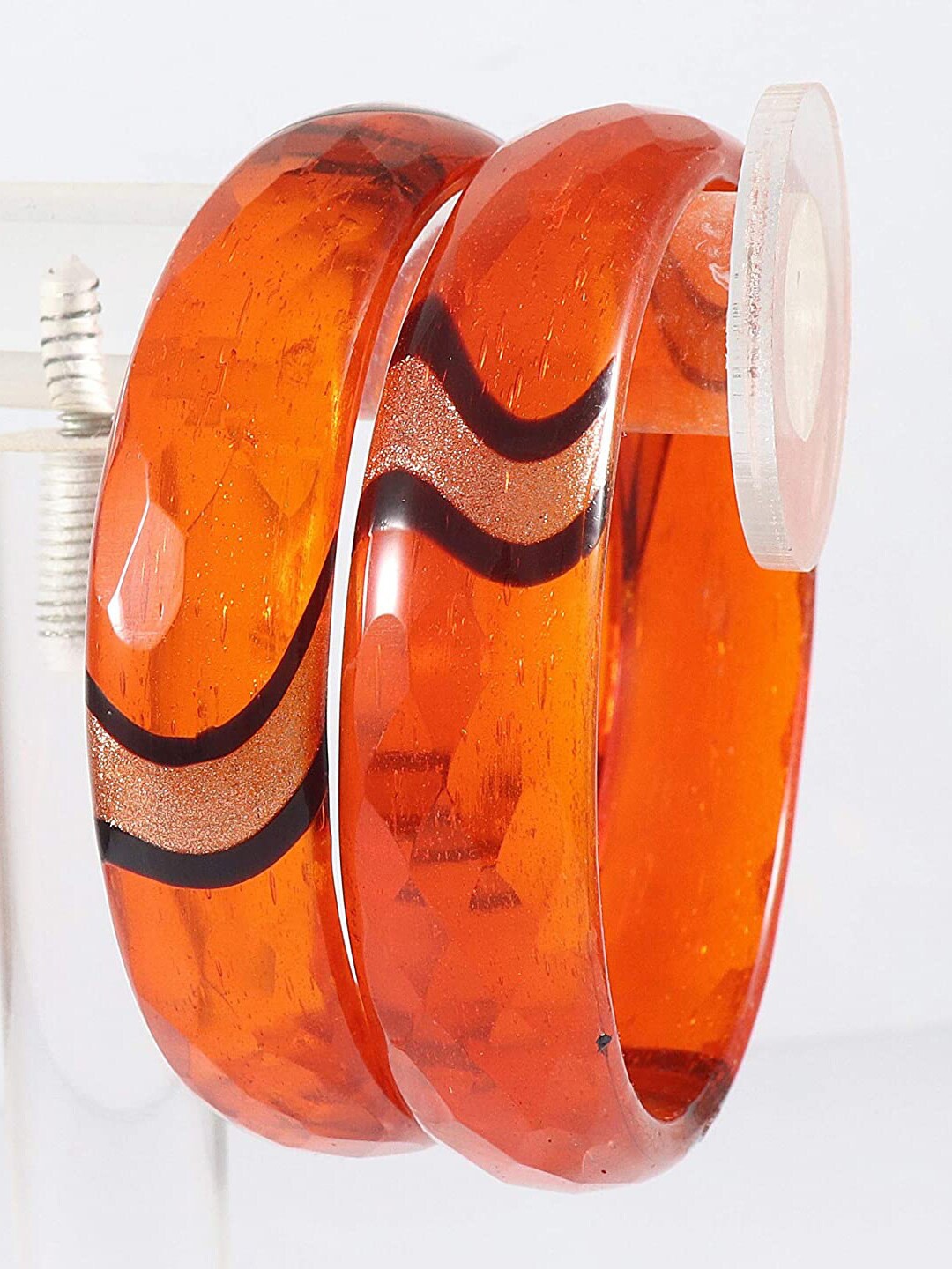 

NMII Set Of 2 Diamond Pattern Glossy Kada Bangles, Orange