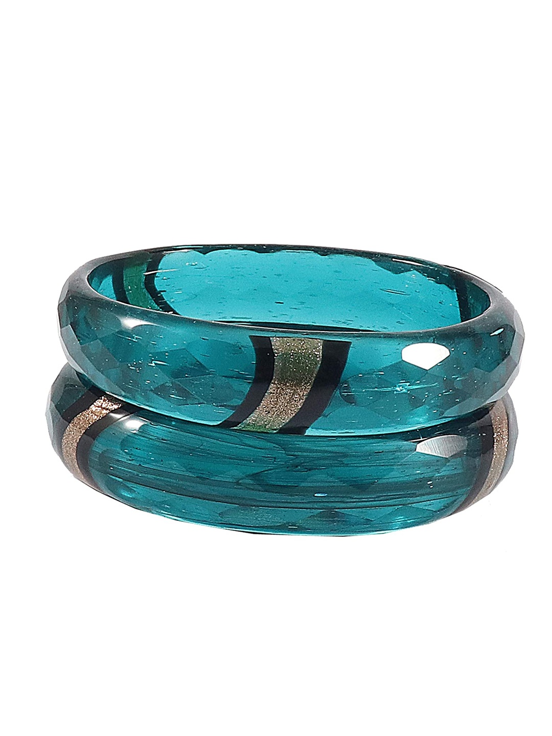 

NMII Set Of 2 Diamond Pattern Glossy Kada Bangles, Teal